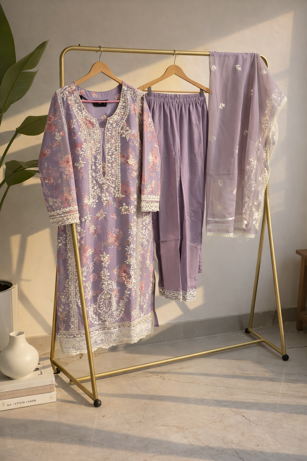 Dusty Mauve Floral Printed Cotton Suit Set MO14.3