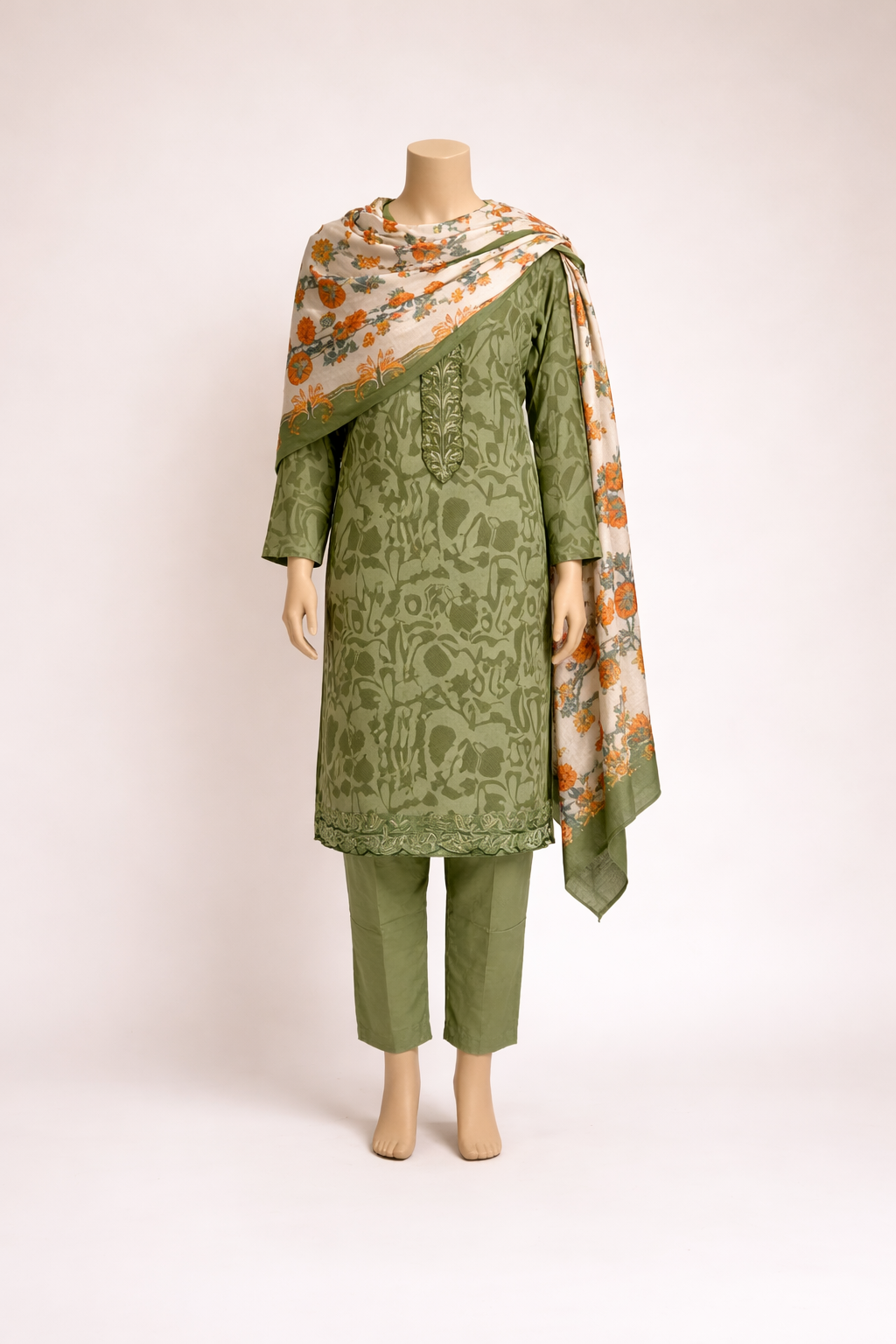 Olive Green Printed Suit SetMO12.4