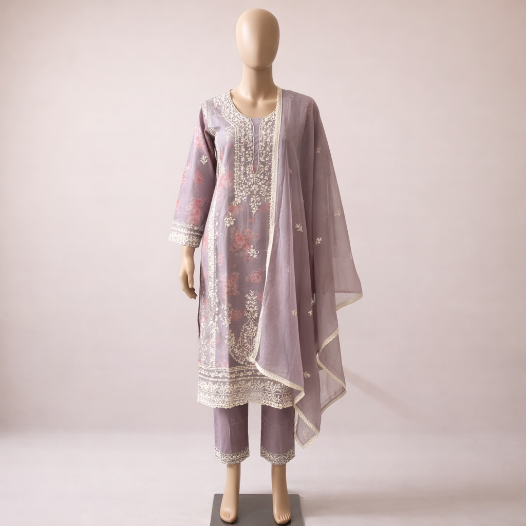 Dusty Mauve Floral Printed Cotton Suit Set MO14.3