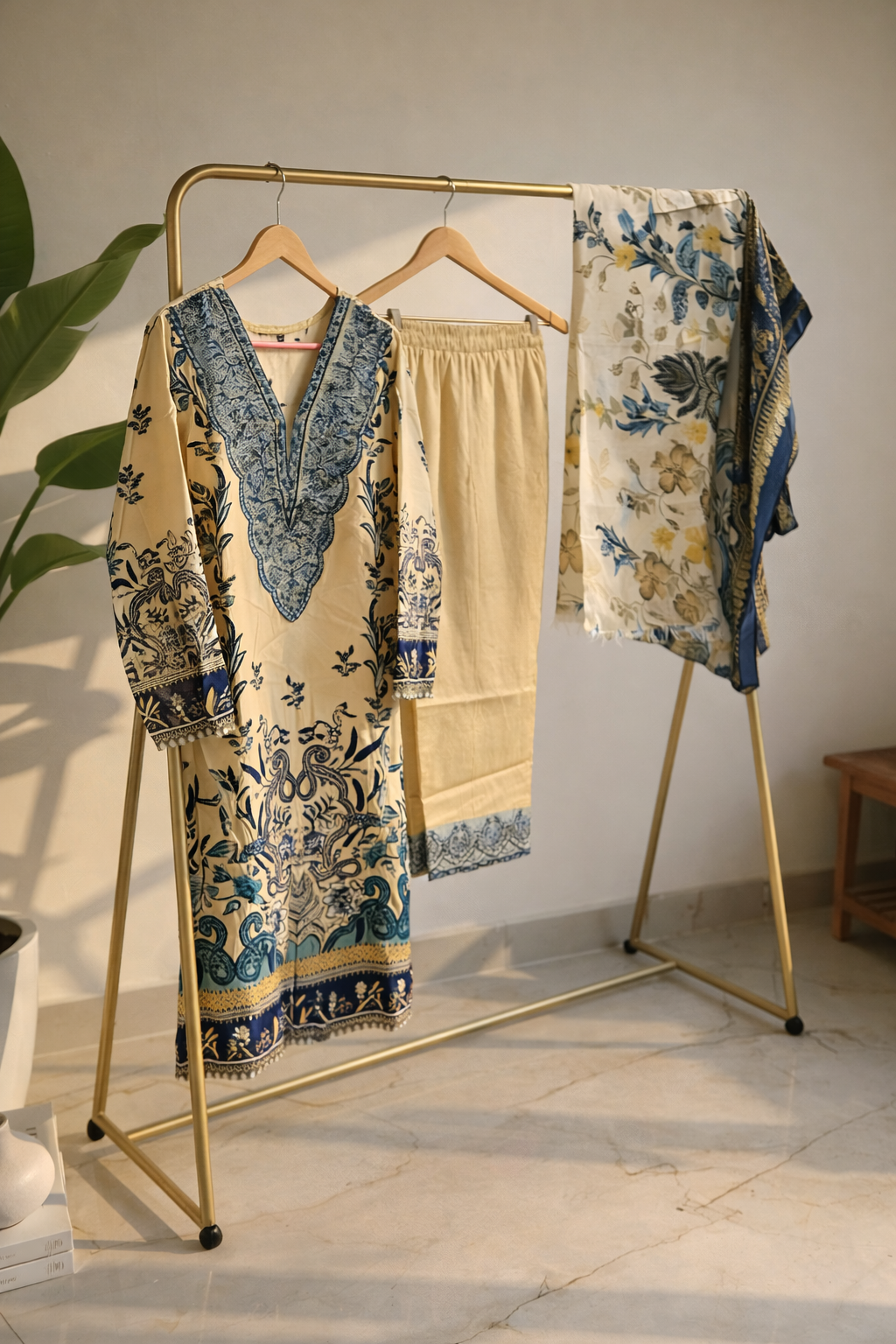 Mustard Yellow & Teal Floral Printed Suit Set with Coordinated Dupatta MO6.1