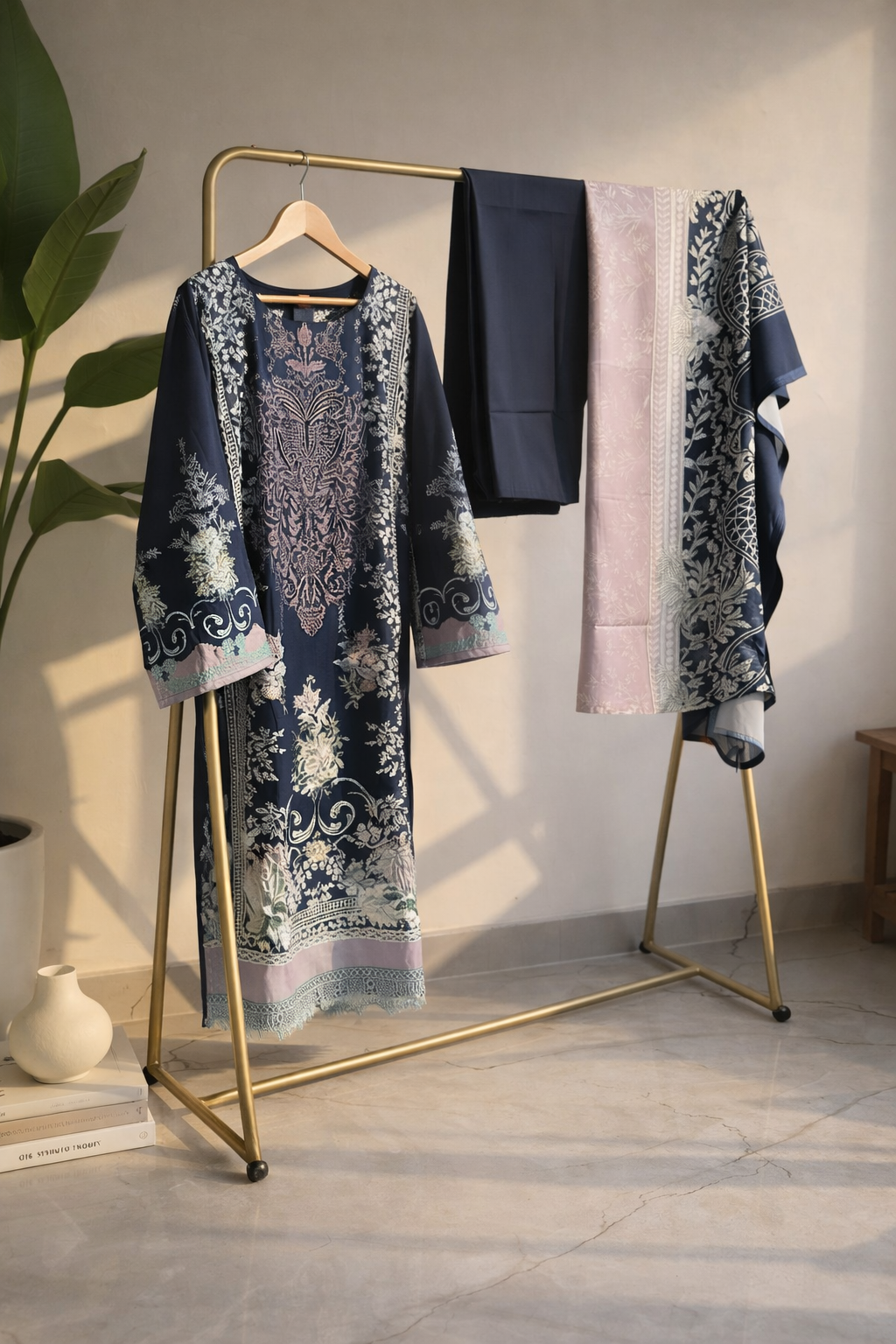 Dusty Rose Printed Suit Set MO9.1