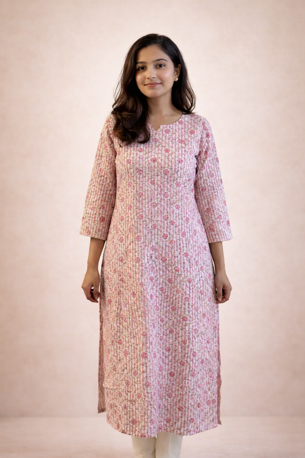 Soft Peach & Pink Floral Printed Straight Kurta HO 2 S9