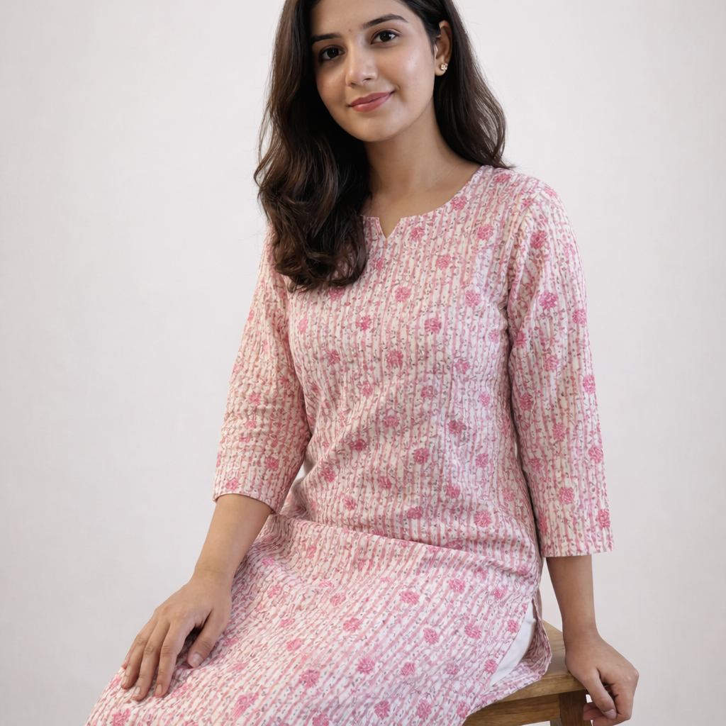 Soft Peach & Pink Floral Printed Straight Kurta HO 2 S9
