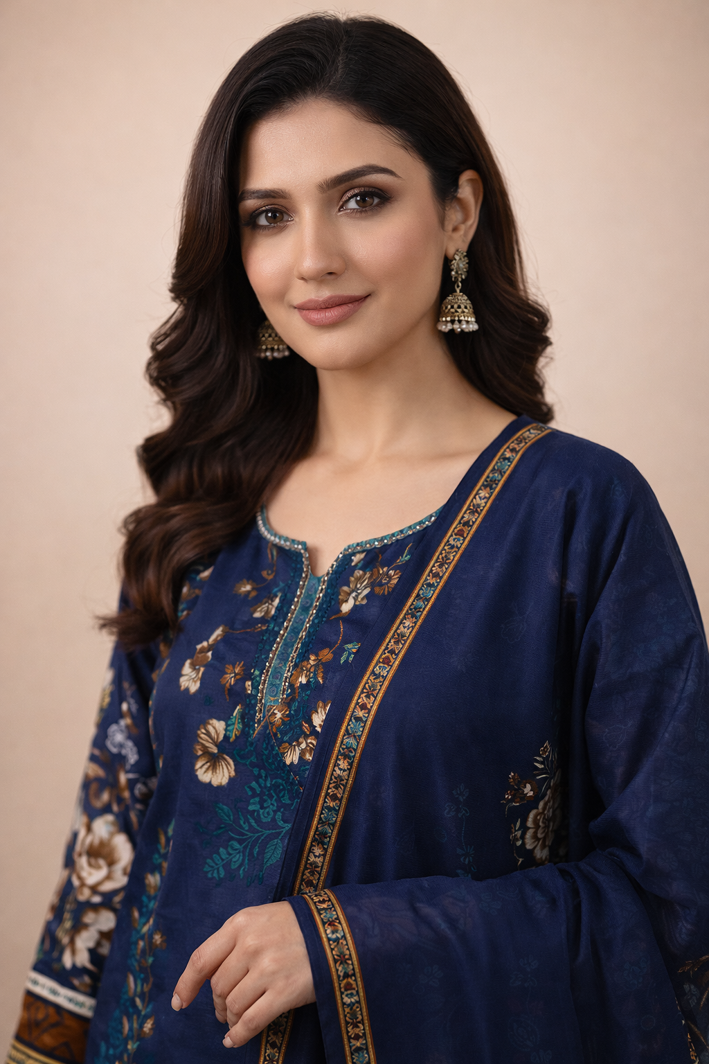 Navy Blue Floral Printed Cotton Suit MO7.4