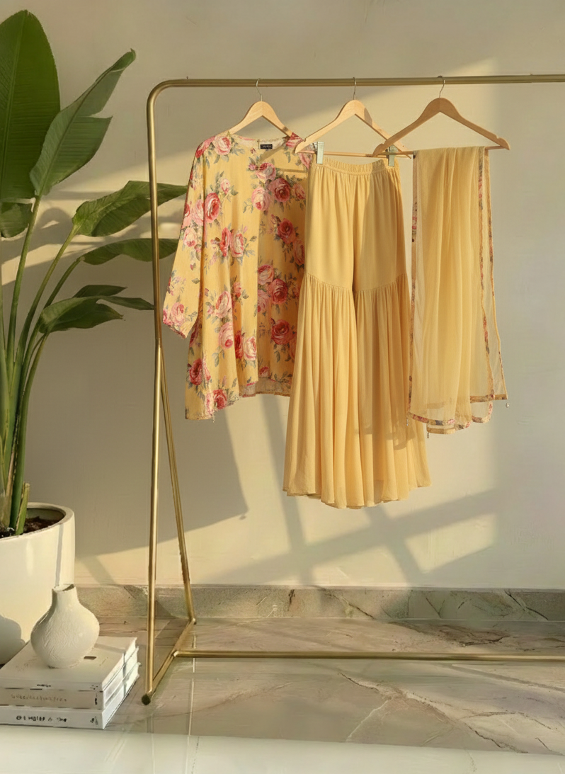 Sunlit Bloom Sharara Set MR 1-Yellow