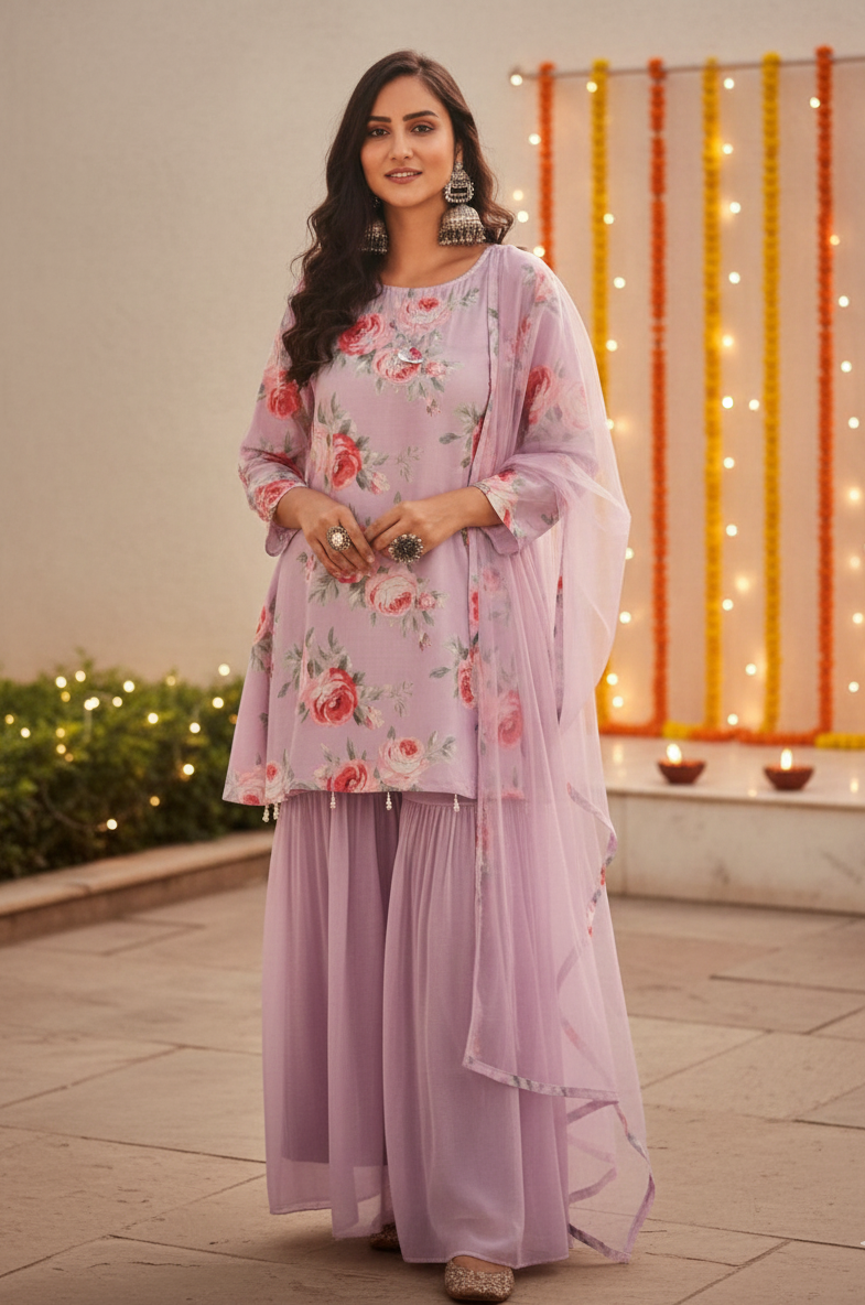 Lilac Rose Glow Sharara Set MR 1-purple