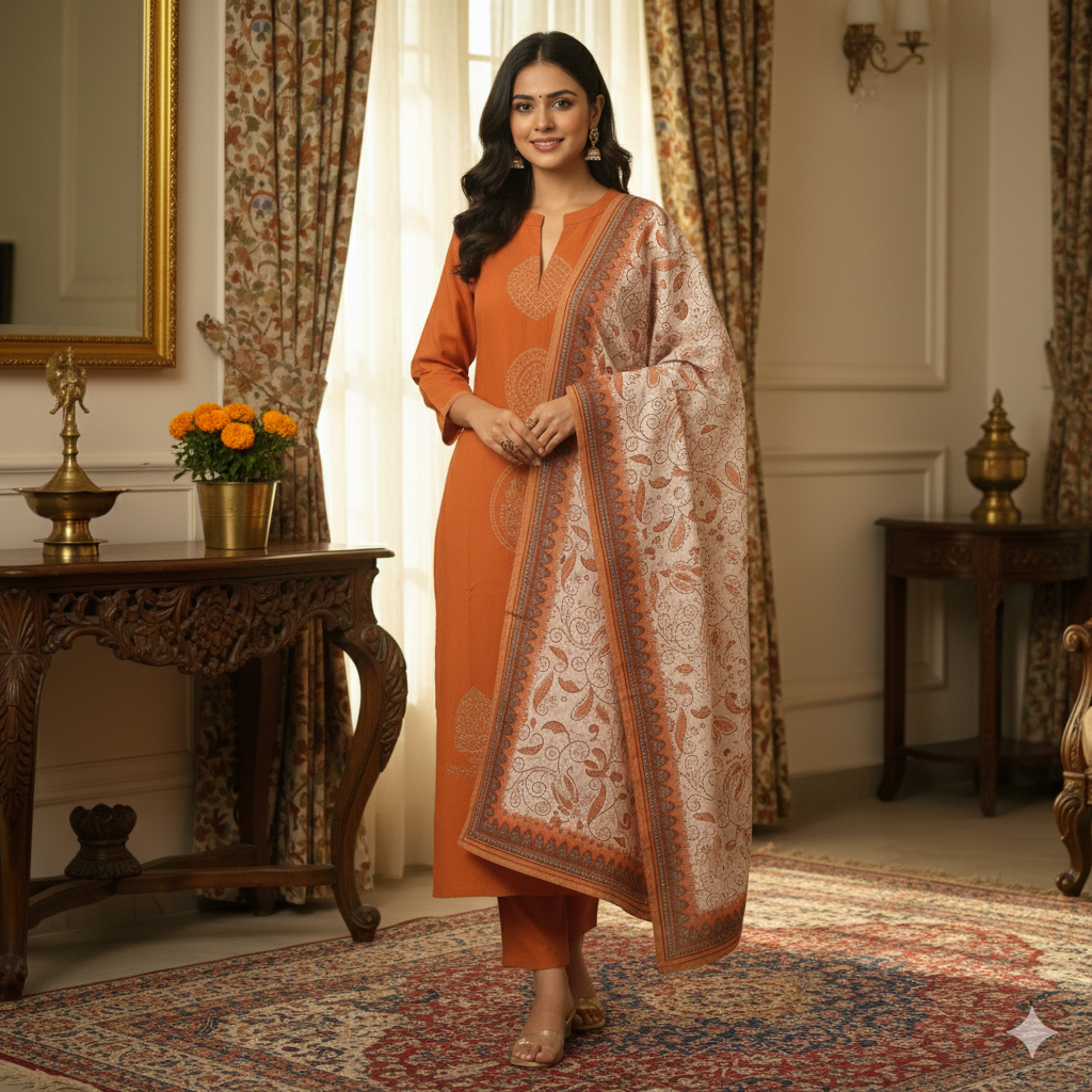 orange embroidered suit set MR 4