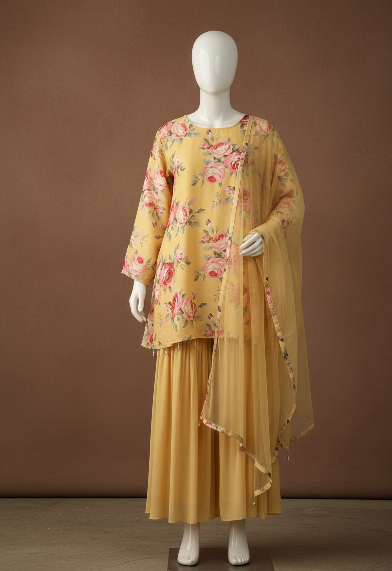 Sunlit Bloom Sharara Set MR 1-Yellow