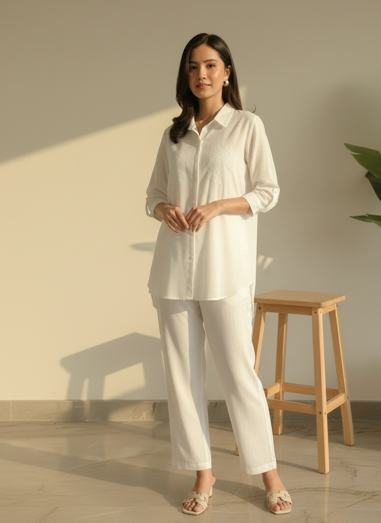 Crystal White Co-ord Set Bp 3 D