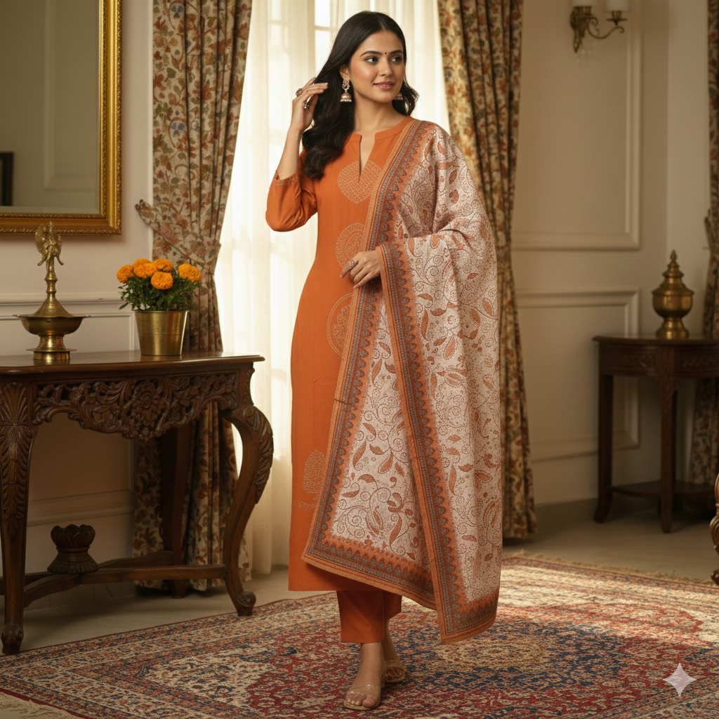 orange embroidered suit set MR 4