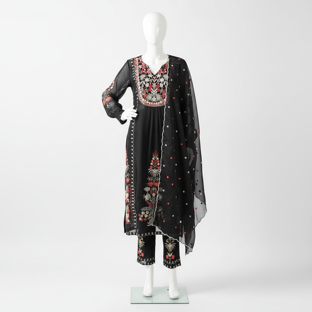 Noir Blossom Embroidered Suit Set MR 2