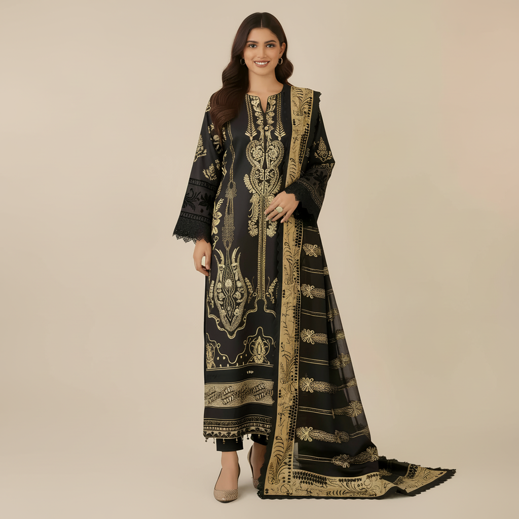 black and golden kurta set
