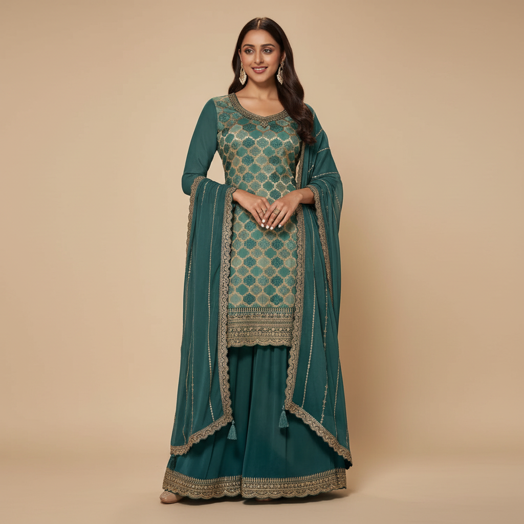 Bottle green festive women’s suit set HO 11