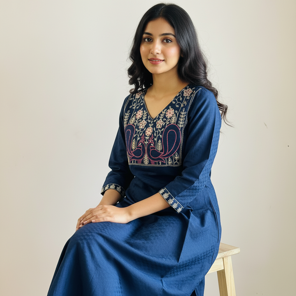 Navy Blue Ethnic Kurta Ho 3 - BLUE