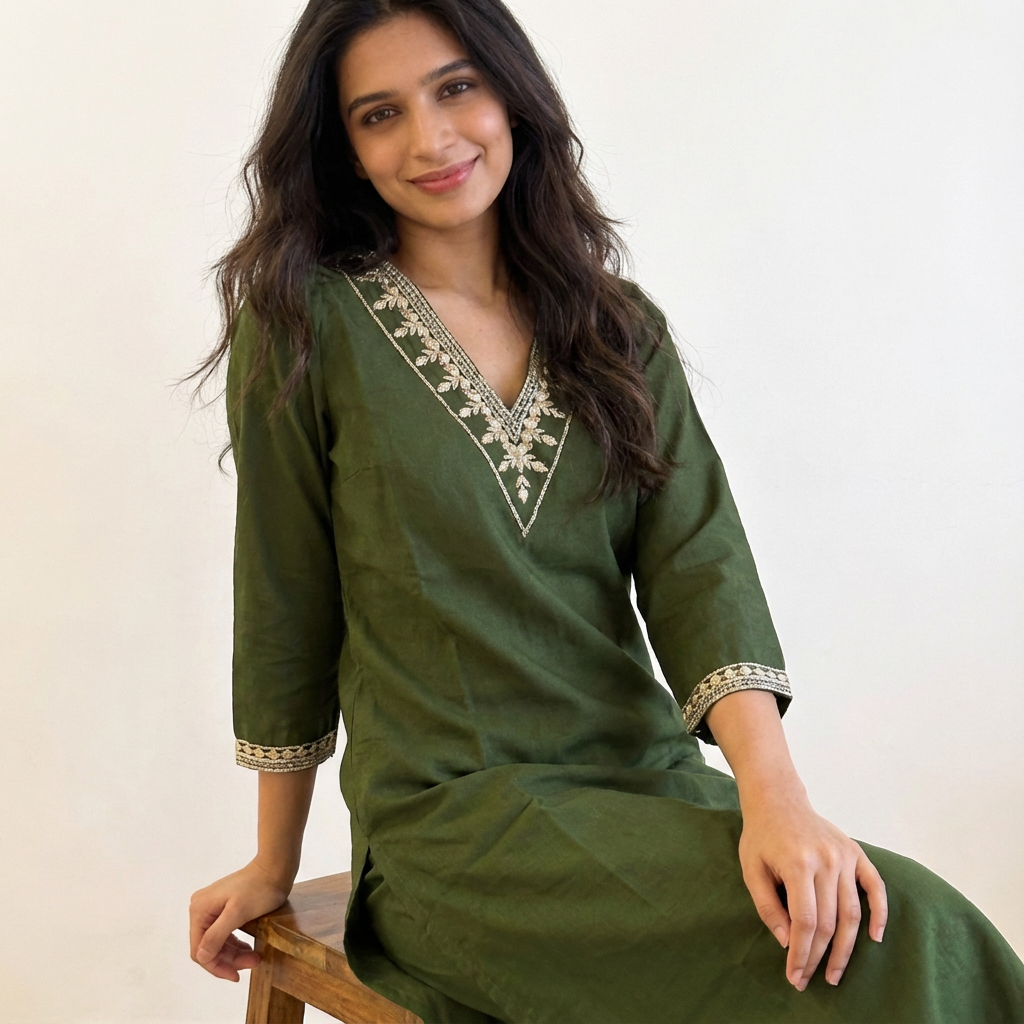 Olive Green Straight Kurta HO 2 S1