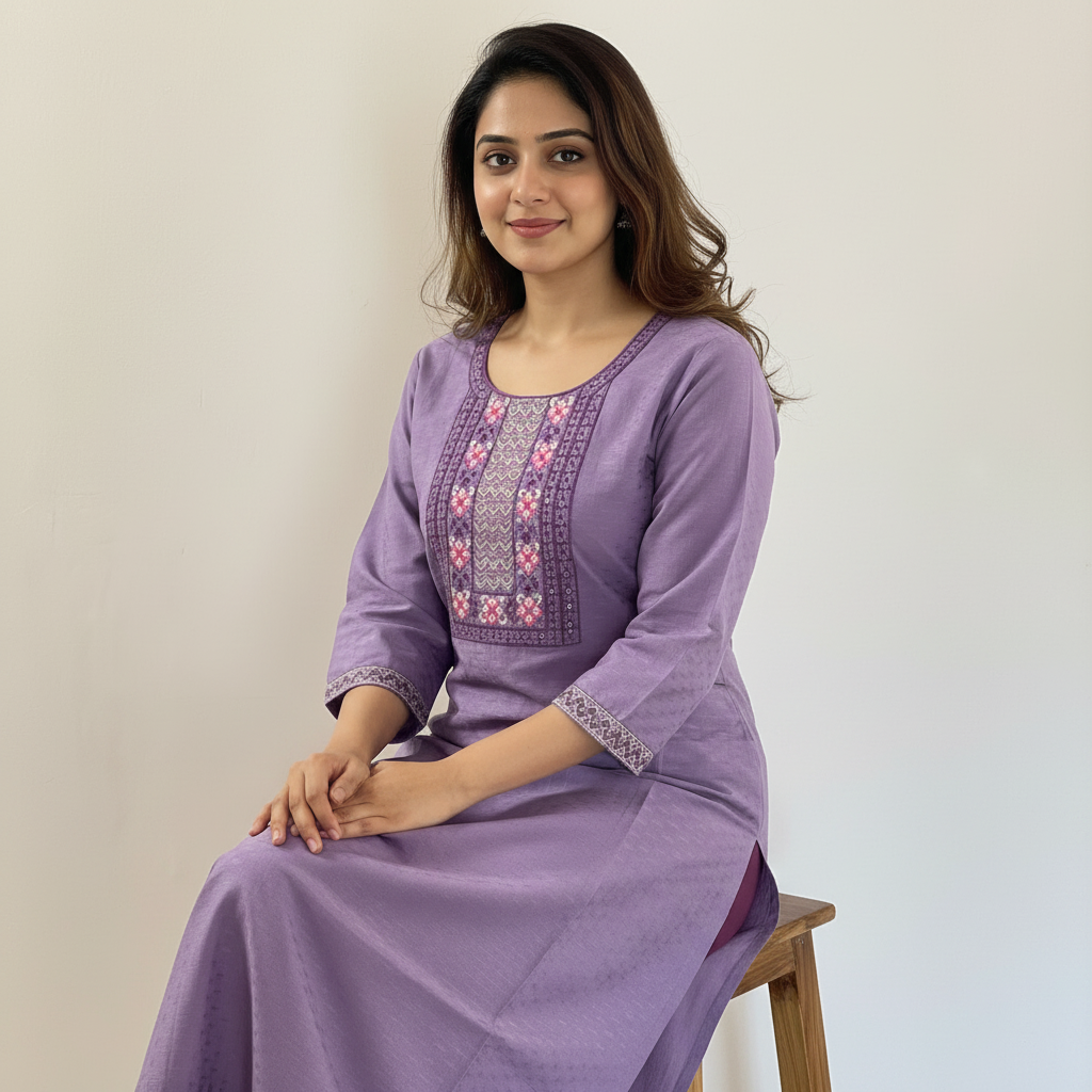 Lavender Embroidered Kurta Ho3 - PURPLE