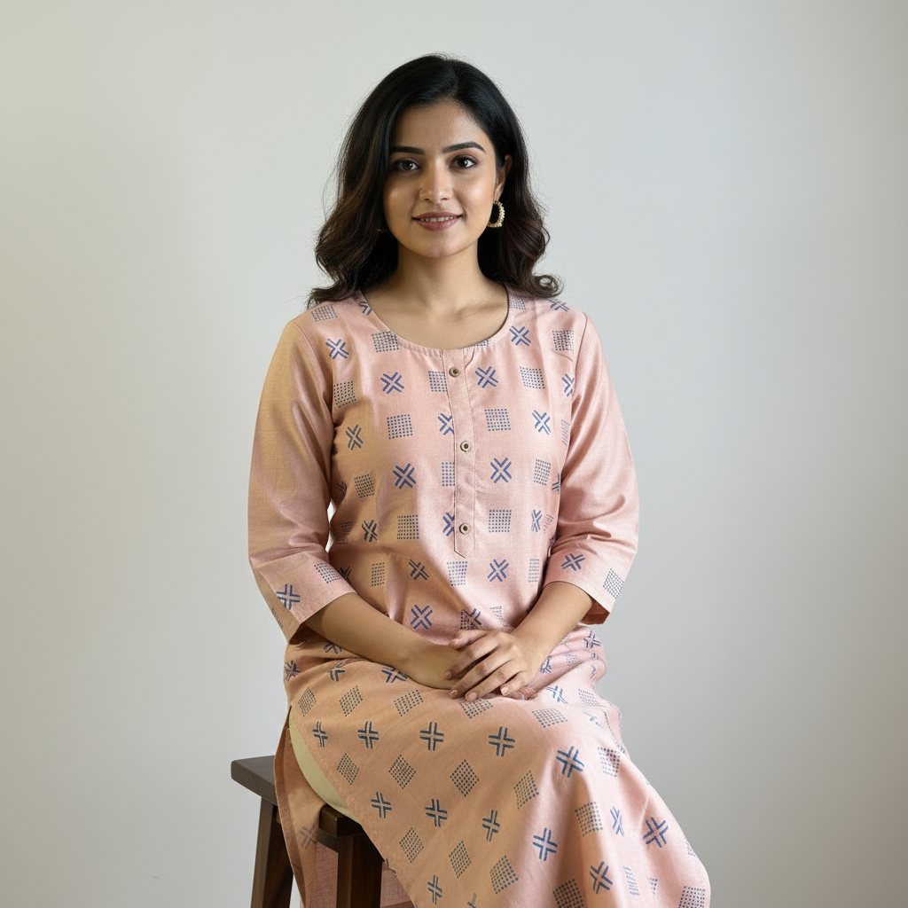 Peach Printed Straight Kurta Ho 4 - PEACH