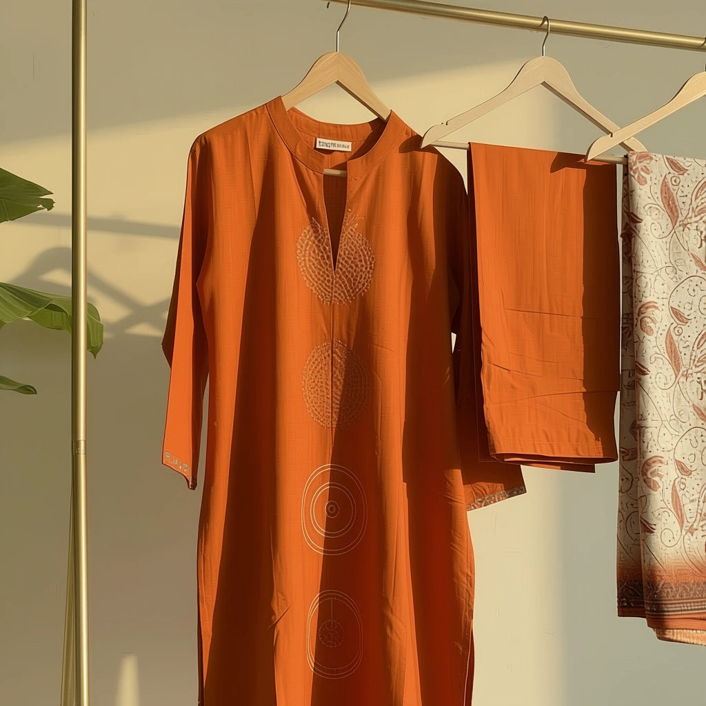 orange embroidered suit set MR 4