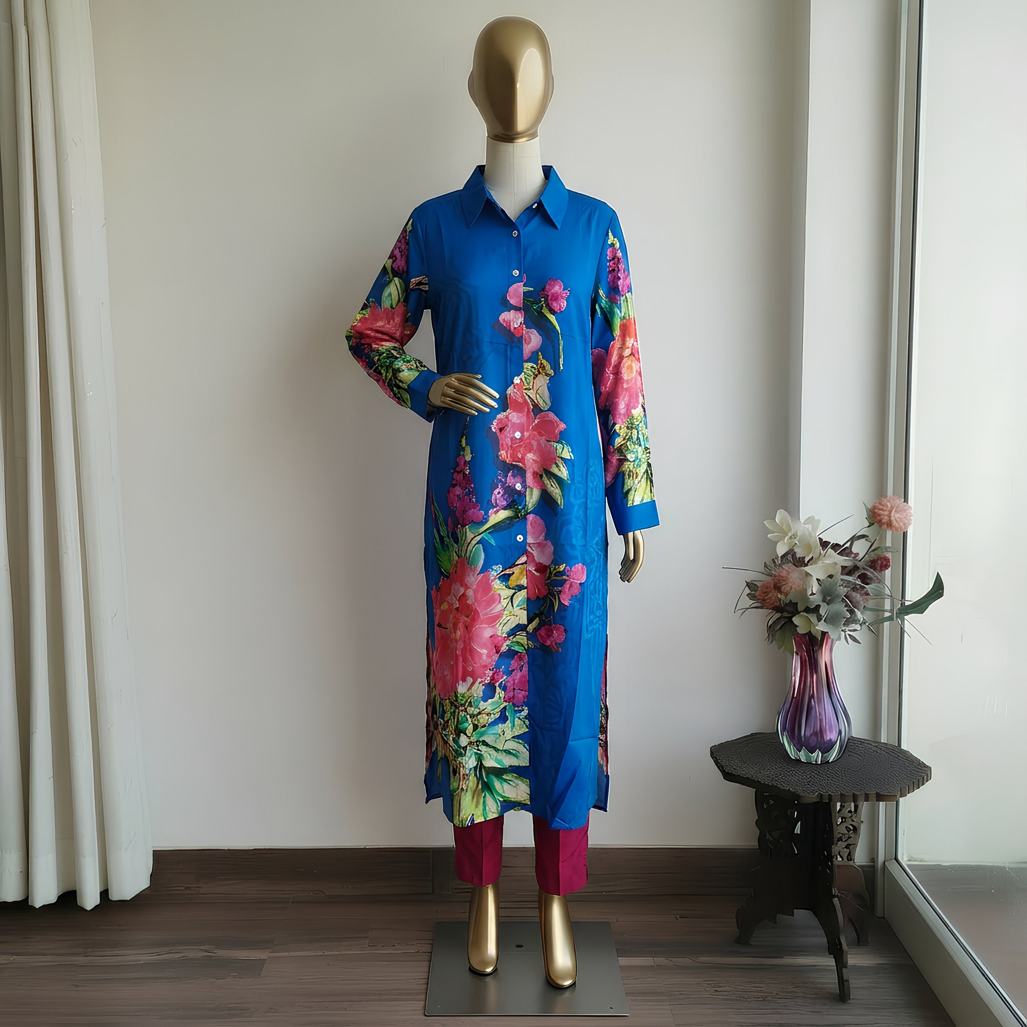 Floral Paradise Blue Kurta