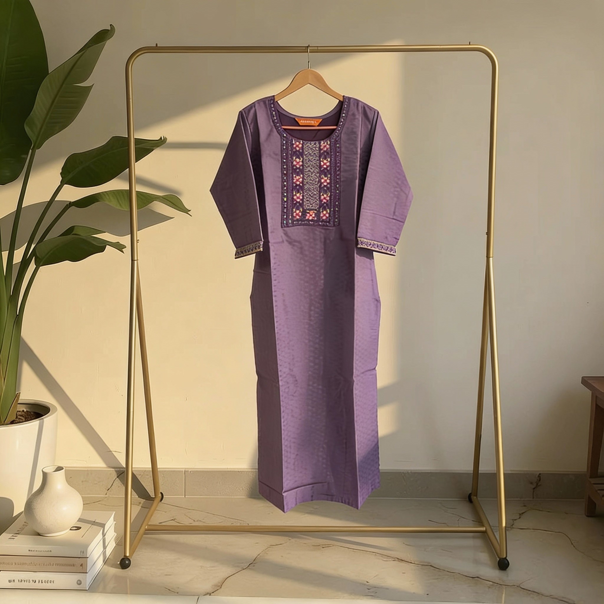 Lavender Embroidered Kurta Ho3 - PURPLE