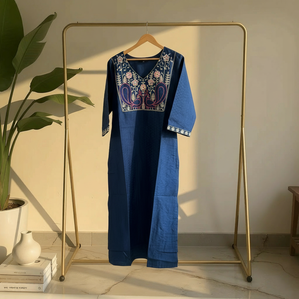 Navy Blue Ethnic Kurta Ho 3 - BLUE