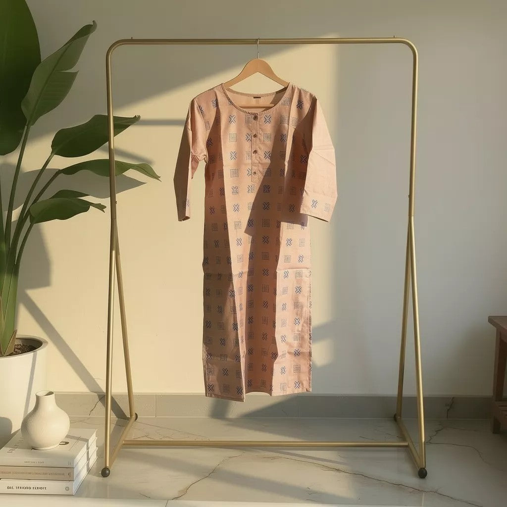 Peach Printed Straight Kurta Ho 4 - PEACH