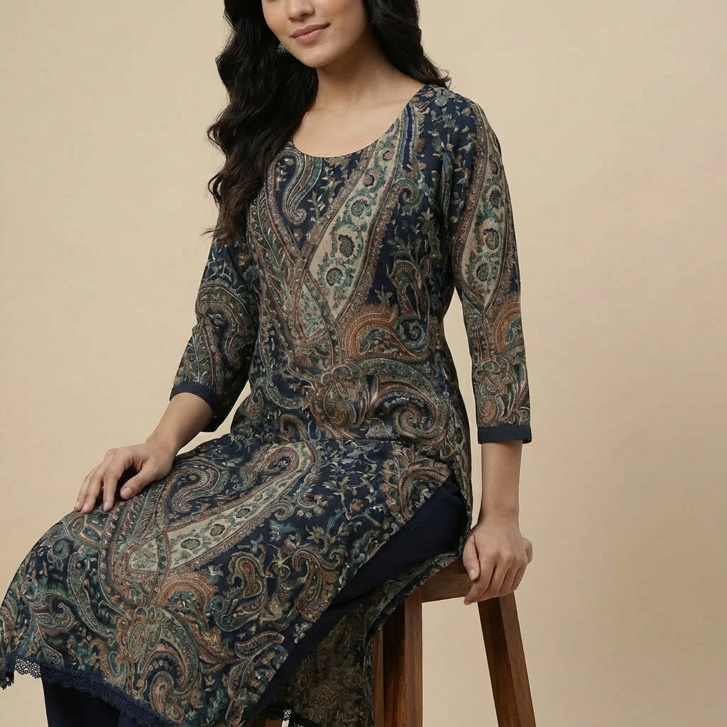 Black & Brown Paisley Print Cotton Kurta HO2 L8