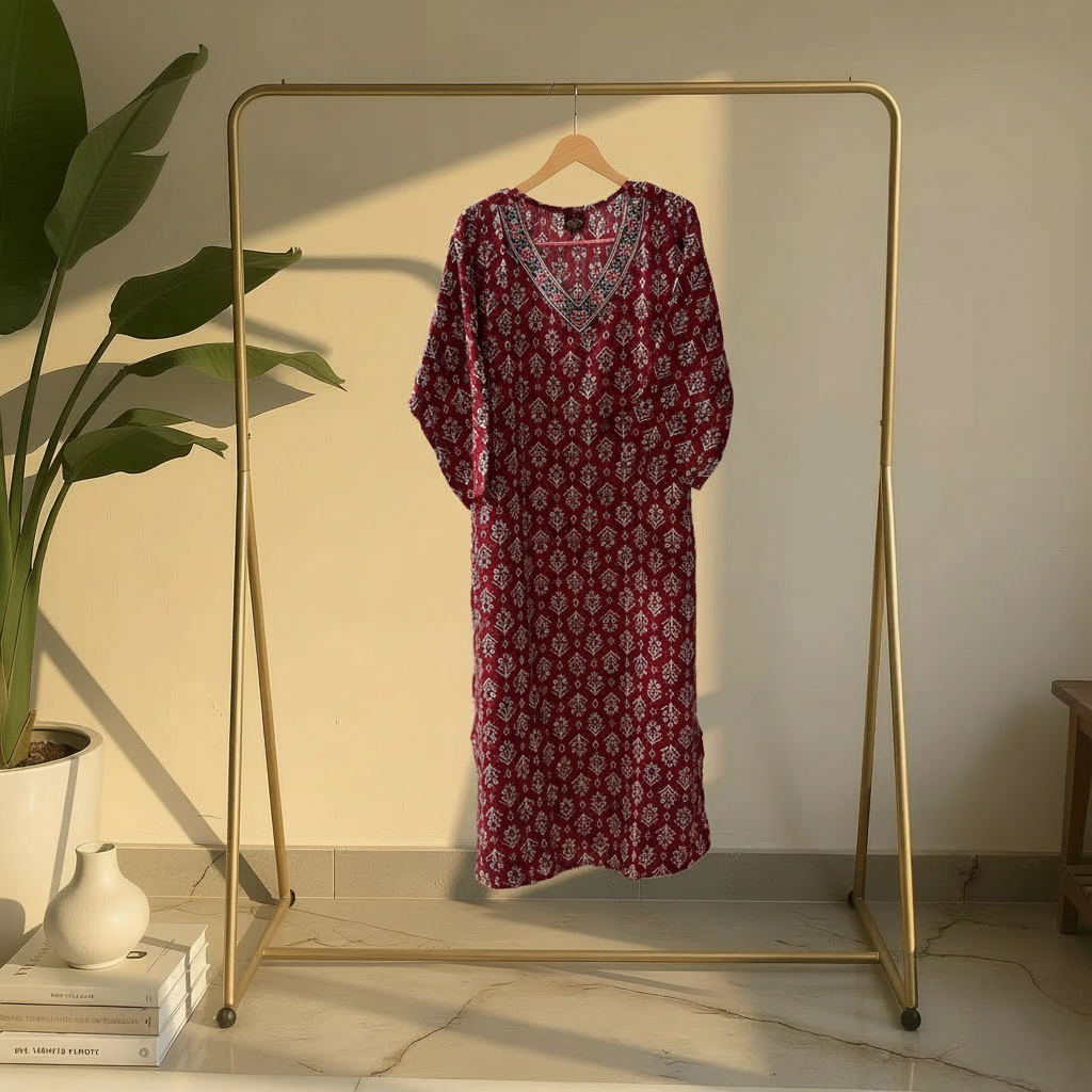 Maroon Ethnic Printed Straight kurta HO2 XL9