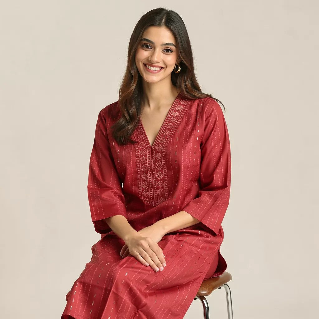 Wine Red Kurta HO 6 - RED