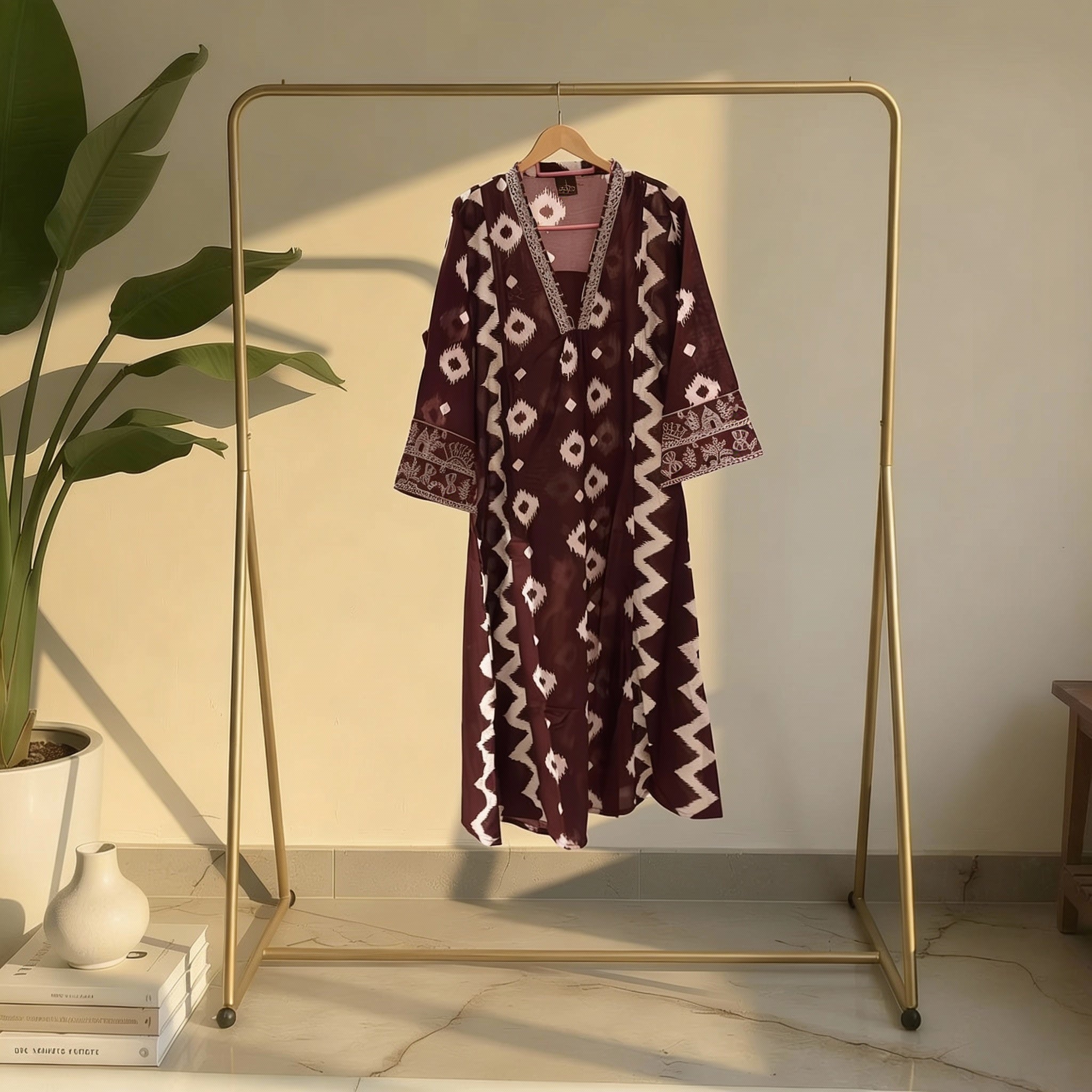 Wine Ikat-Inspired Printed Kurta HO2 L5