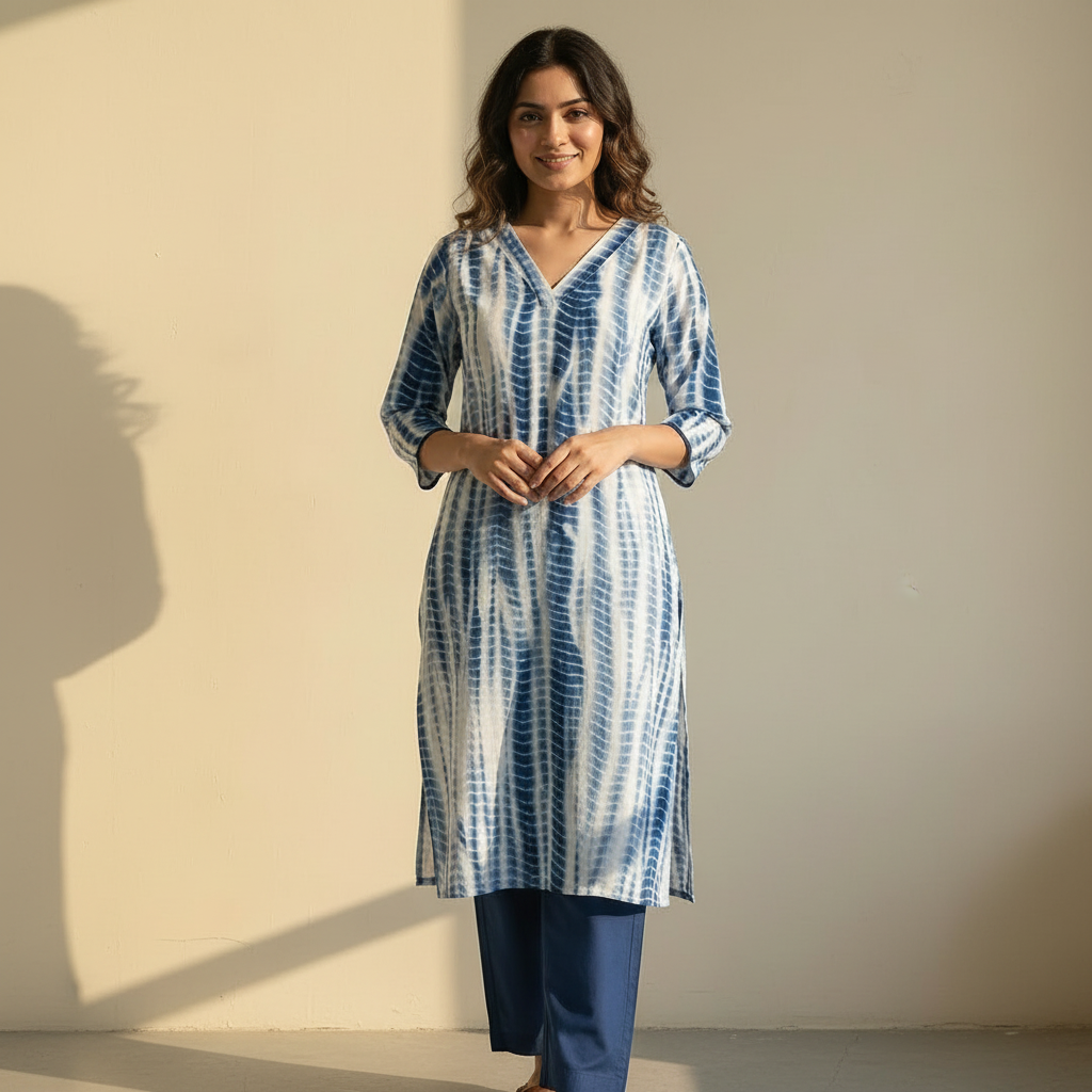 Indigo Blue Tie-Dye Printed Straight Kurta HO 2 M7