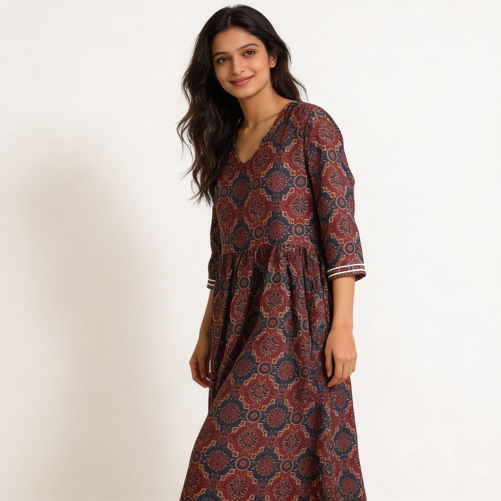 Rust Brown Ajrakh-Inspired Printed Kurta HO2 XL8