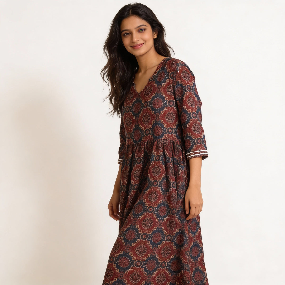 Rust Brown Ajrakh-Inspired Printed Kurta HO2 XL8