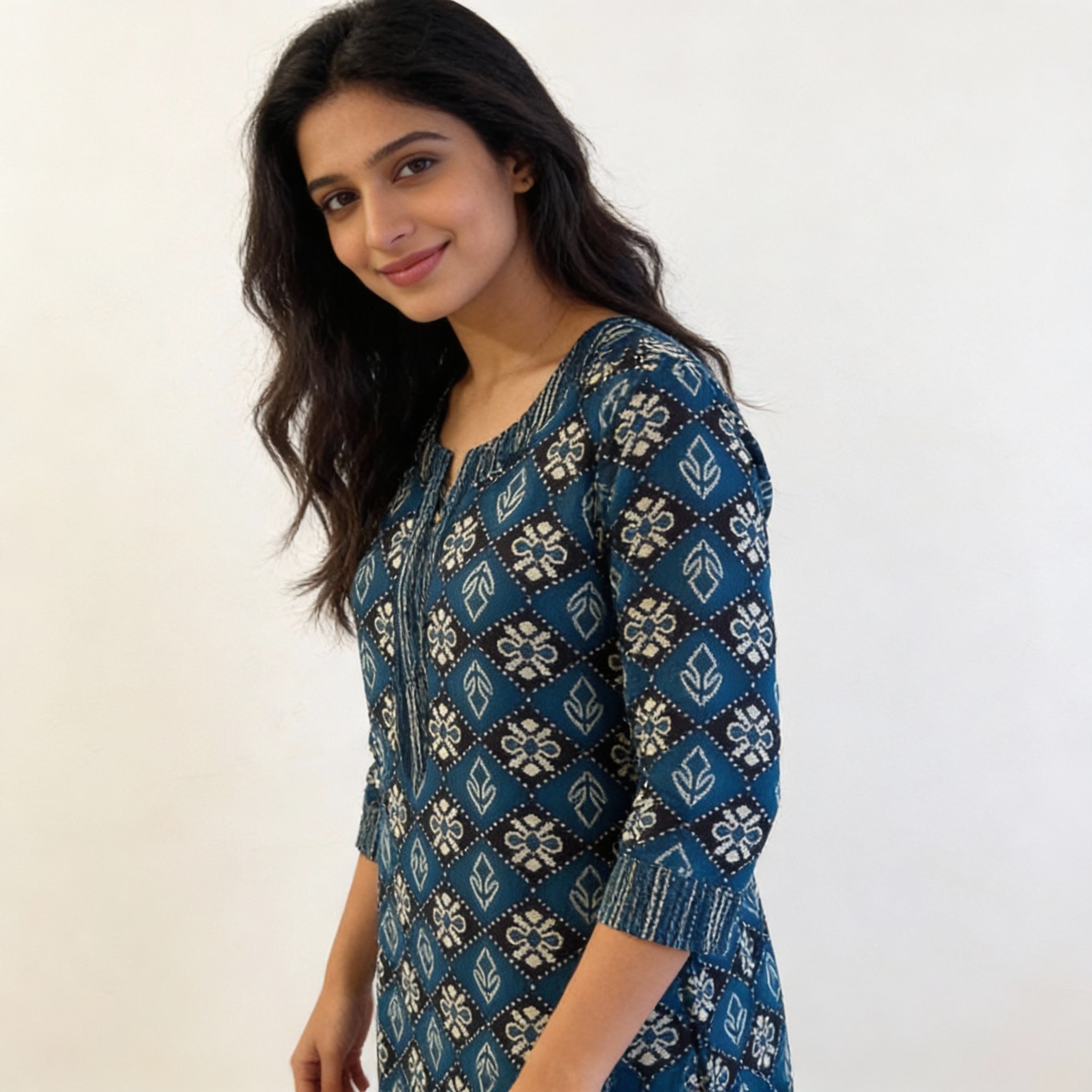 Classic Indigo Blue Printed Straight Kurta HO 2 S4