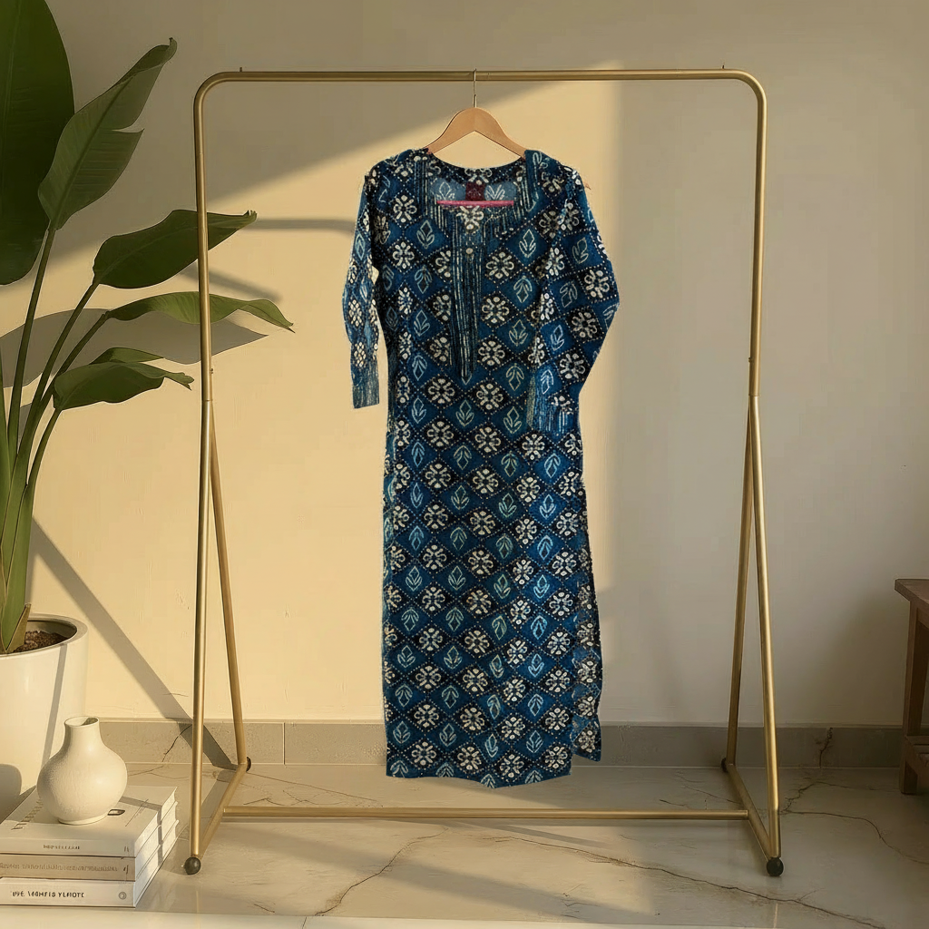 Classic Indigo Blue Printed Straight Kurta HO 2 S4