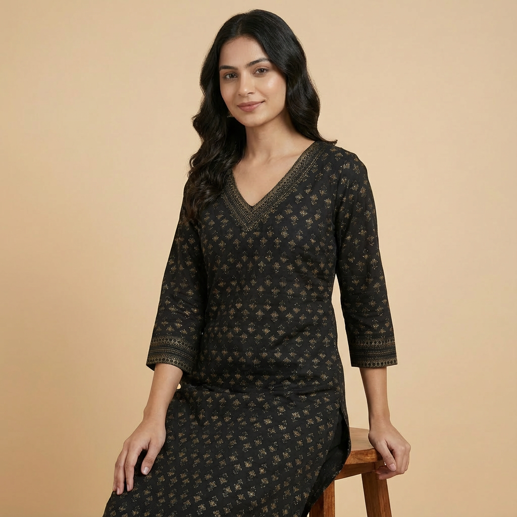 Black Ethnic Motif Printed Kurta HO2 L4