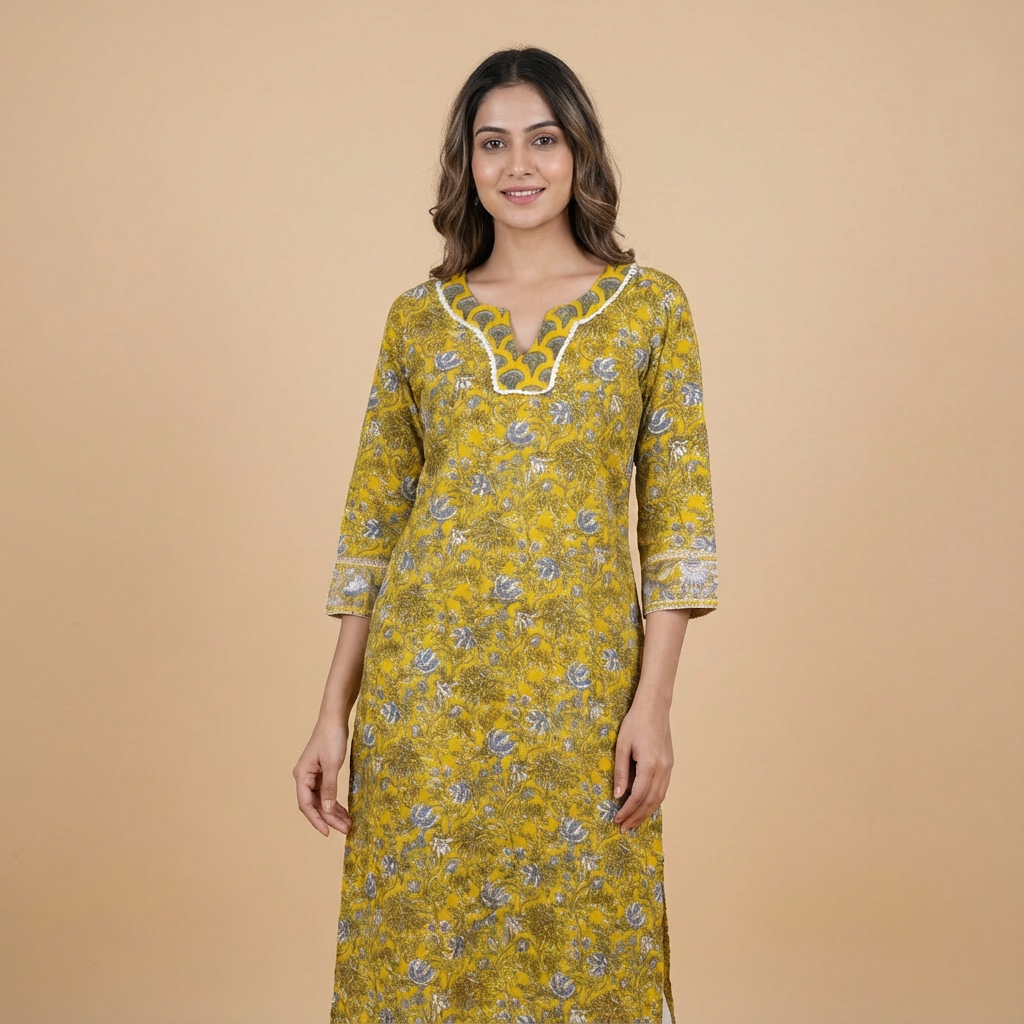 Mustard Floral Printed Kurta HO2 L6