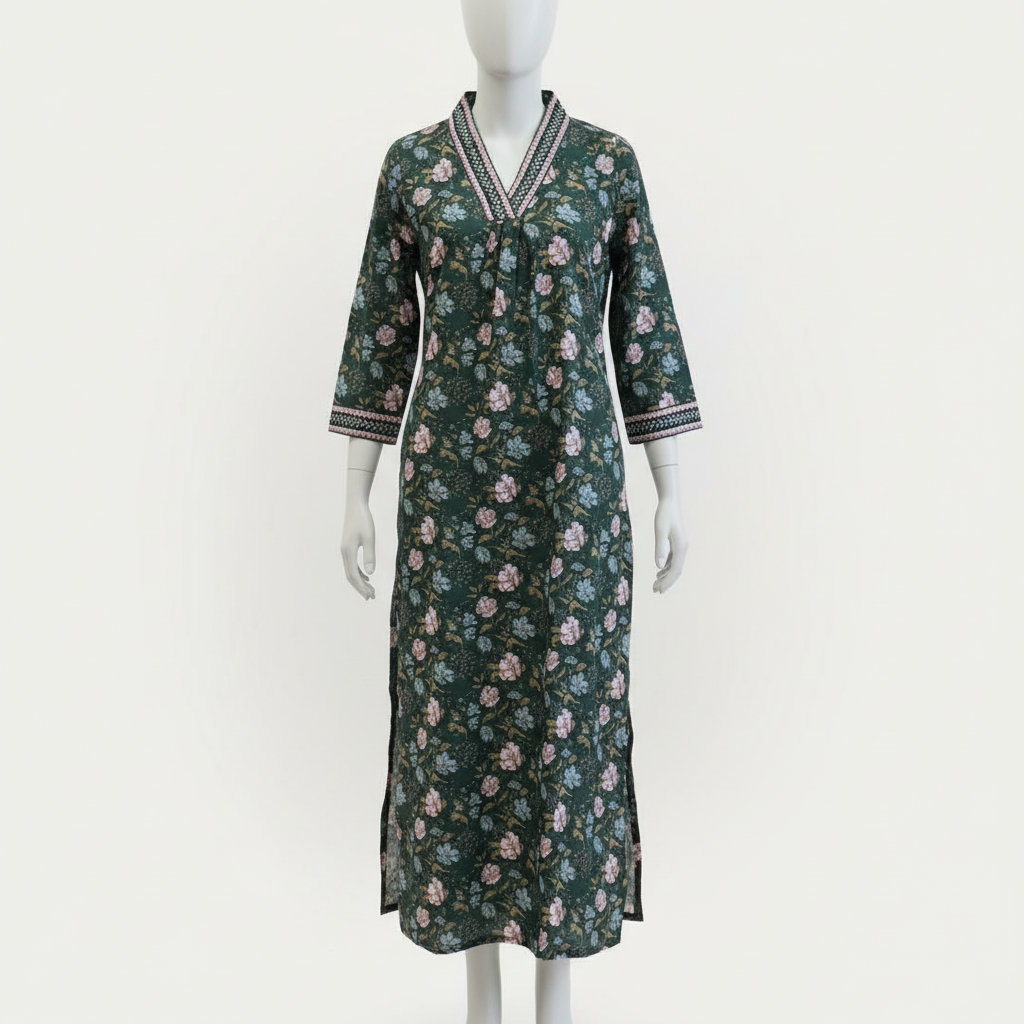 Elegant Dark Green Floral Printed Straight Kurta HO 2 S8