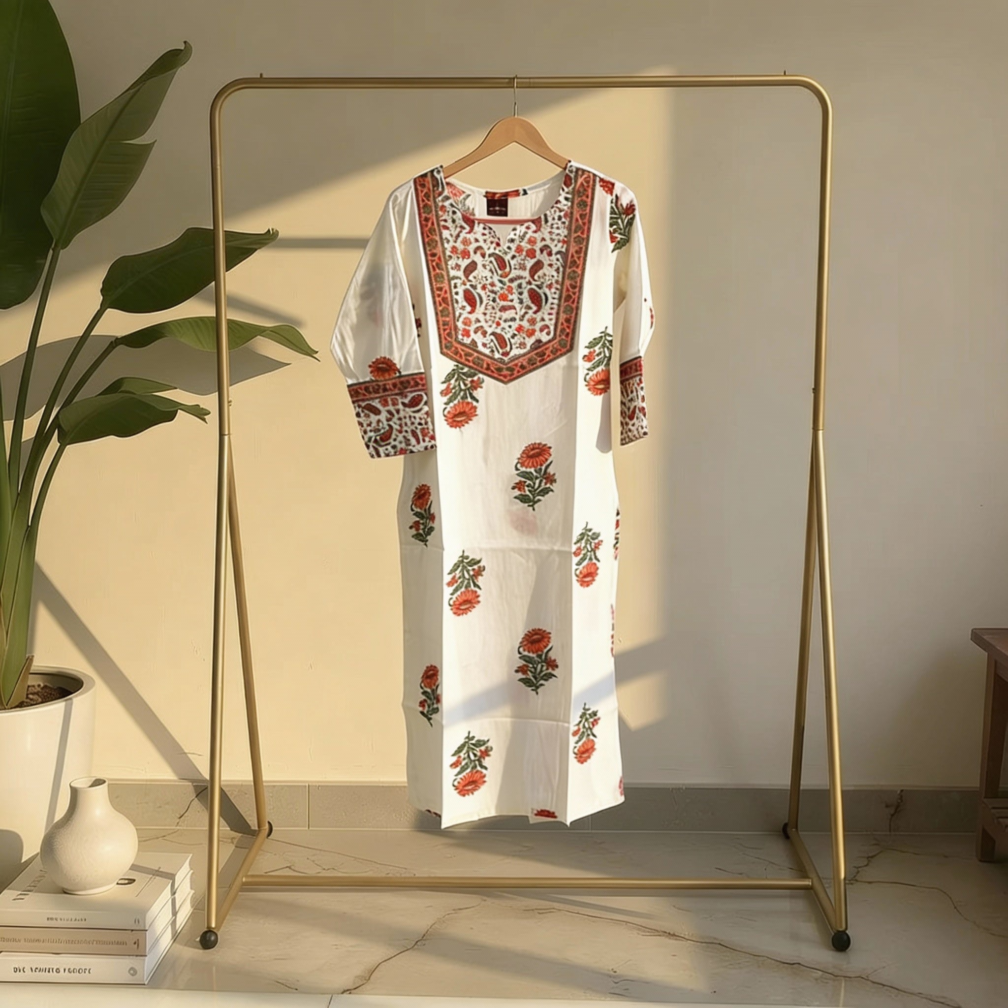 White Floral Printed Straight Kurta HO 2 M1