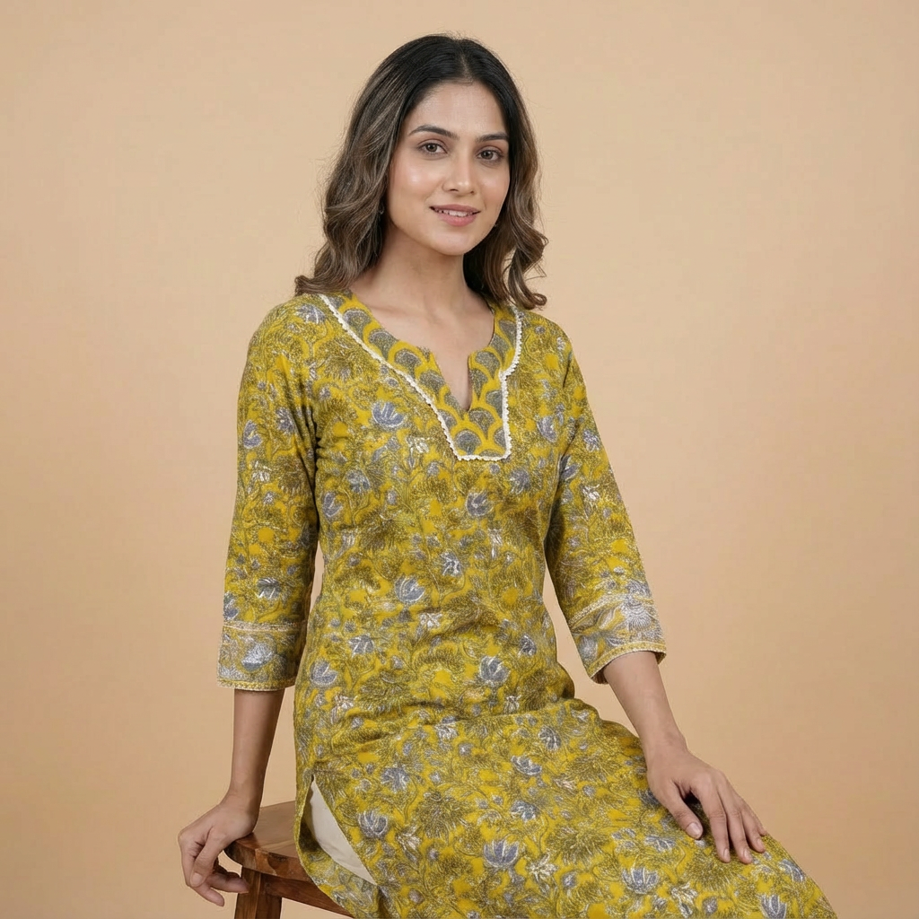 Mustard Floral Printed Kurta HO2 L6