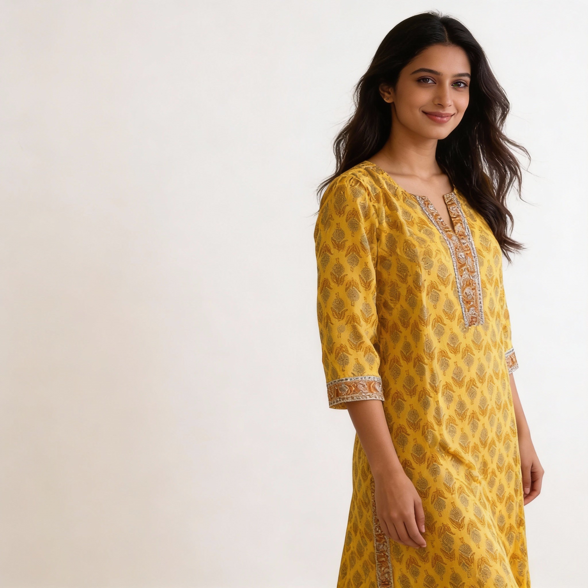 Mustard Yellow Printed Straight Kurta  HO 2 S 2
