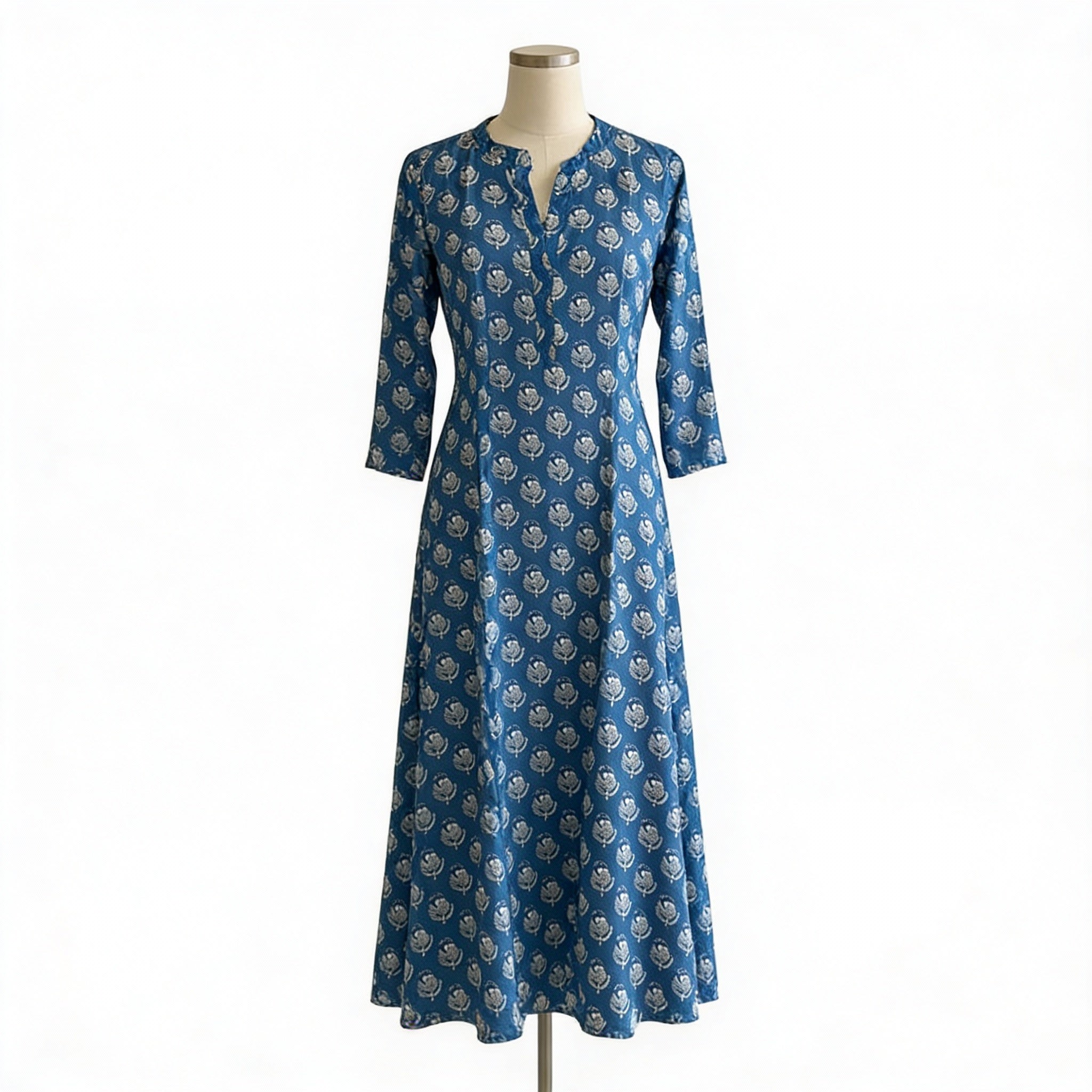 Indigo Blue Floral Printed A-Line Kurta HO 2 M9