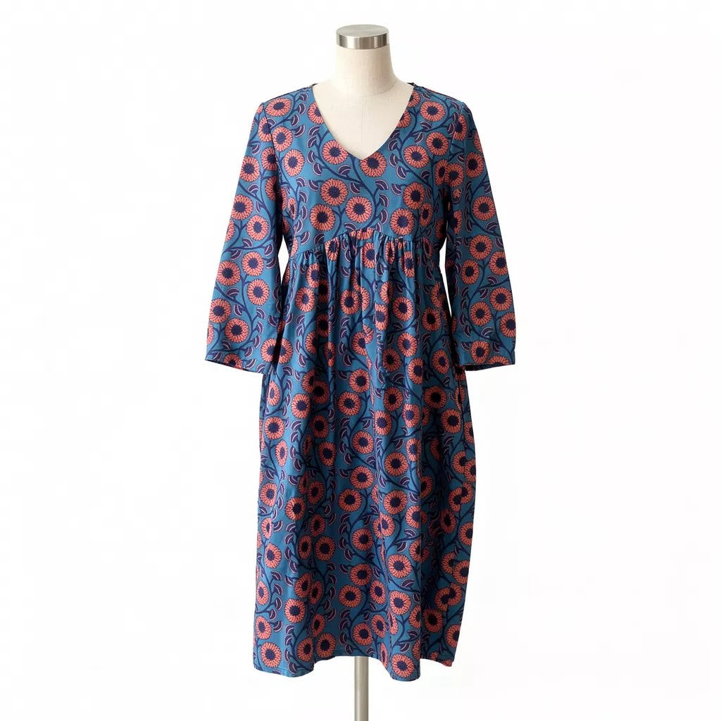 Blue Floral Printed Gathered Waist Kurta HO2 XL16