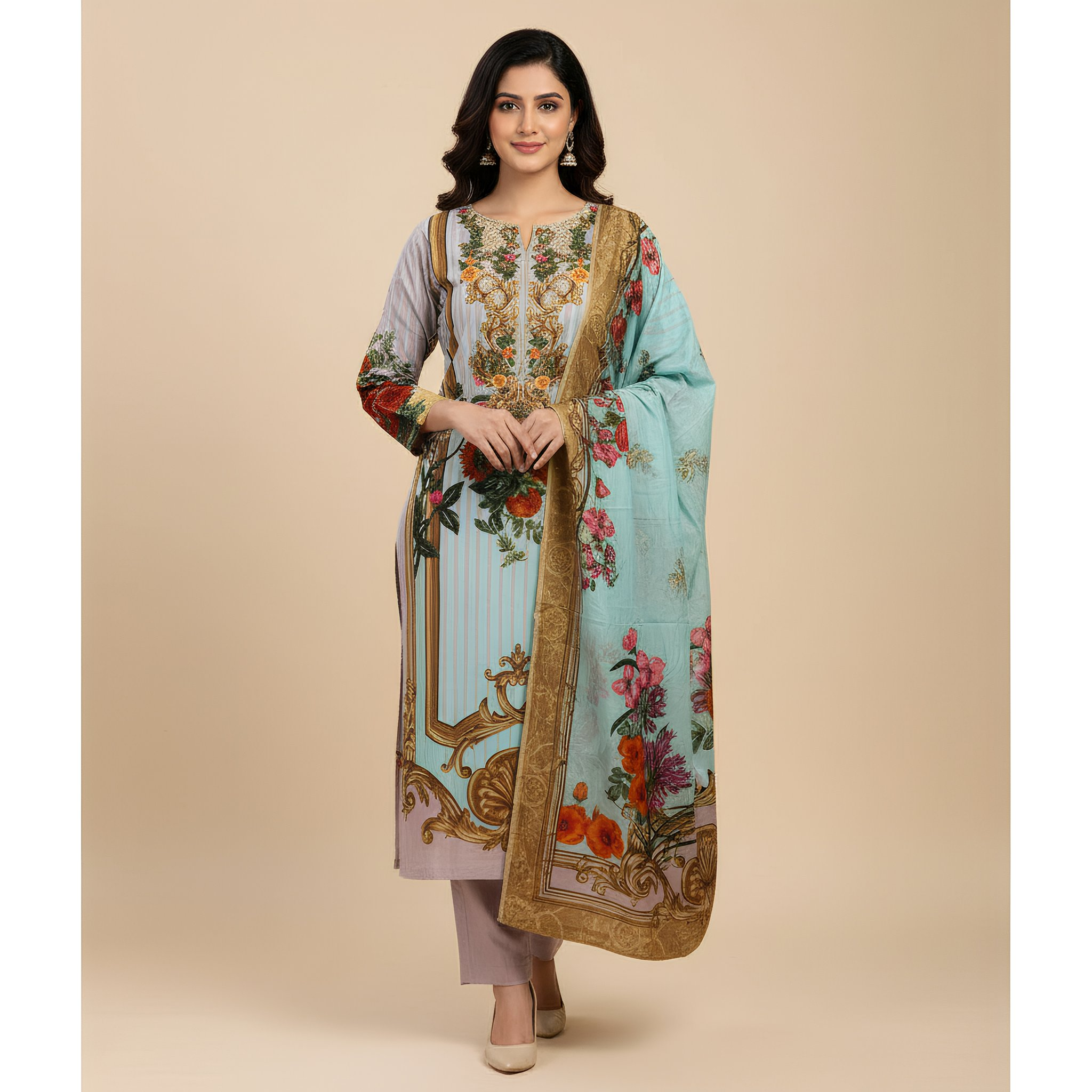 loral Printed Suit Set with Elegant Dupatta MO5.2