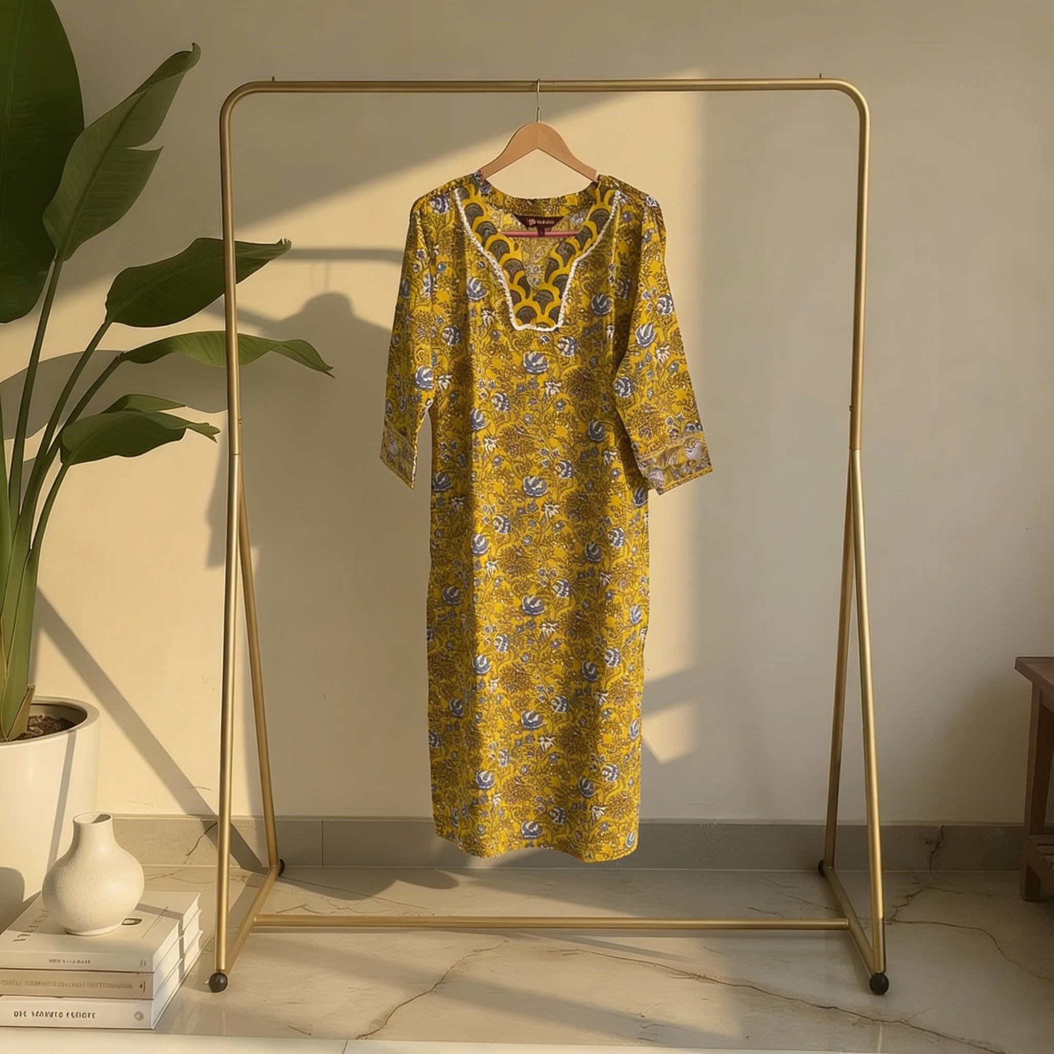 Mustard Floral Printed Kurta HO2 L6