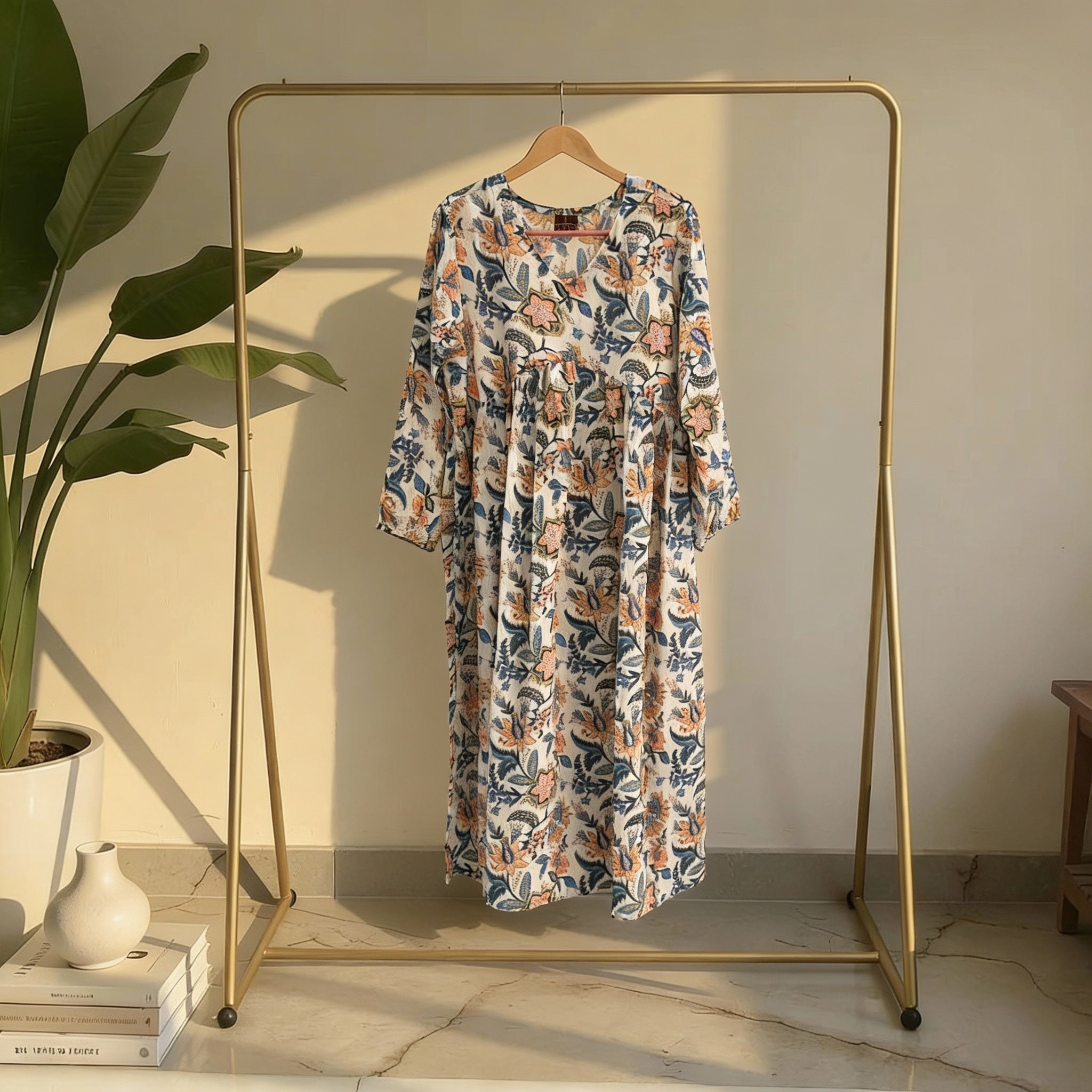 White Floral Printed Cotton Kurta HO2 L10