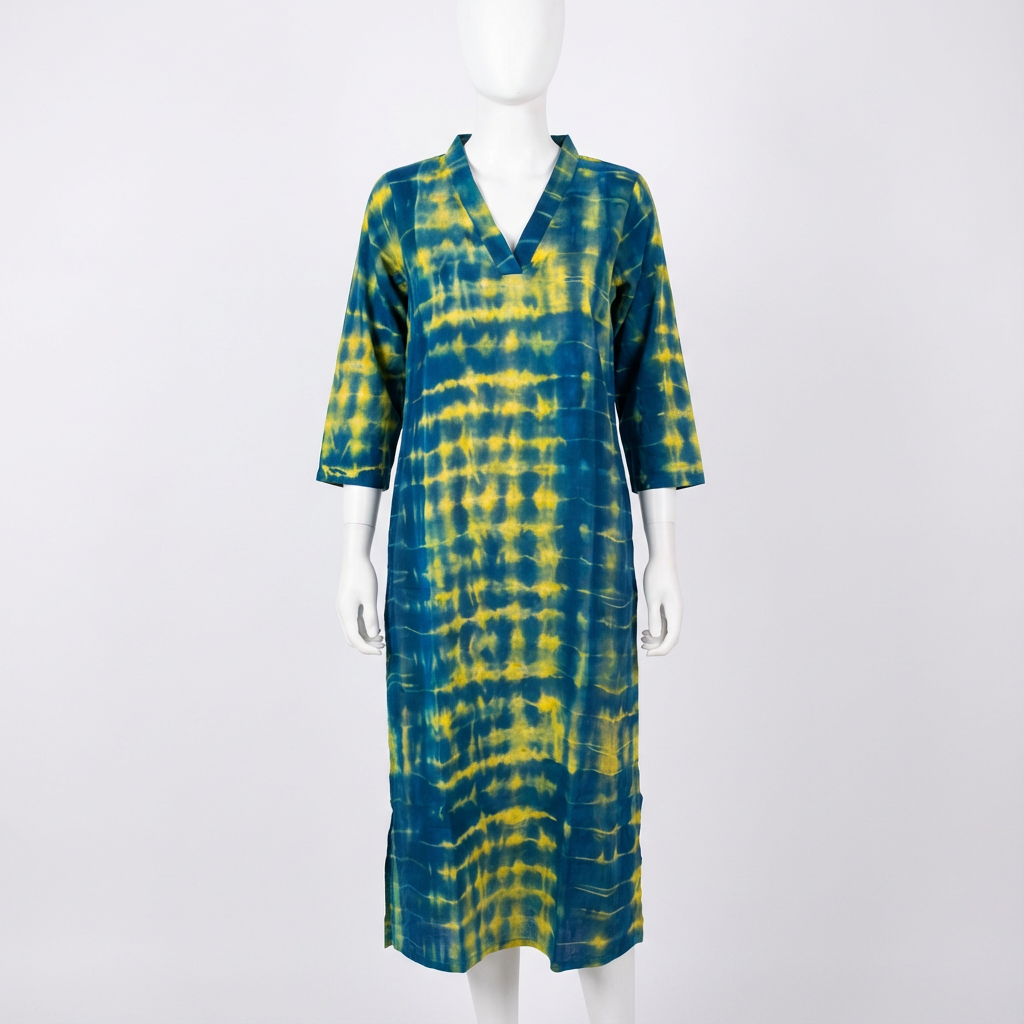Green & Blue Tie-Dye Cotton Kurta HO2 L9