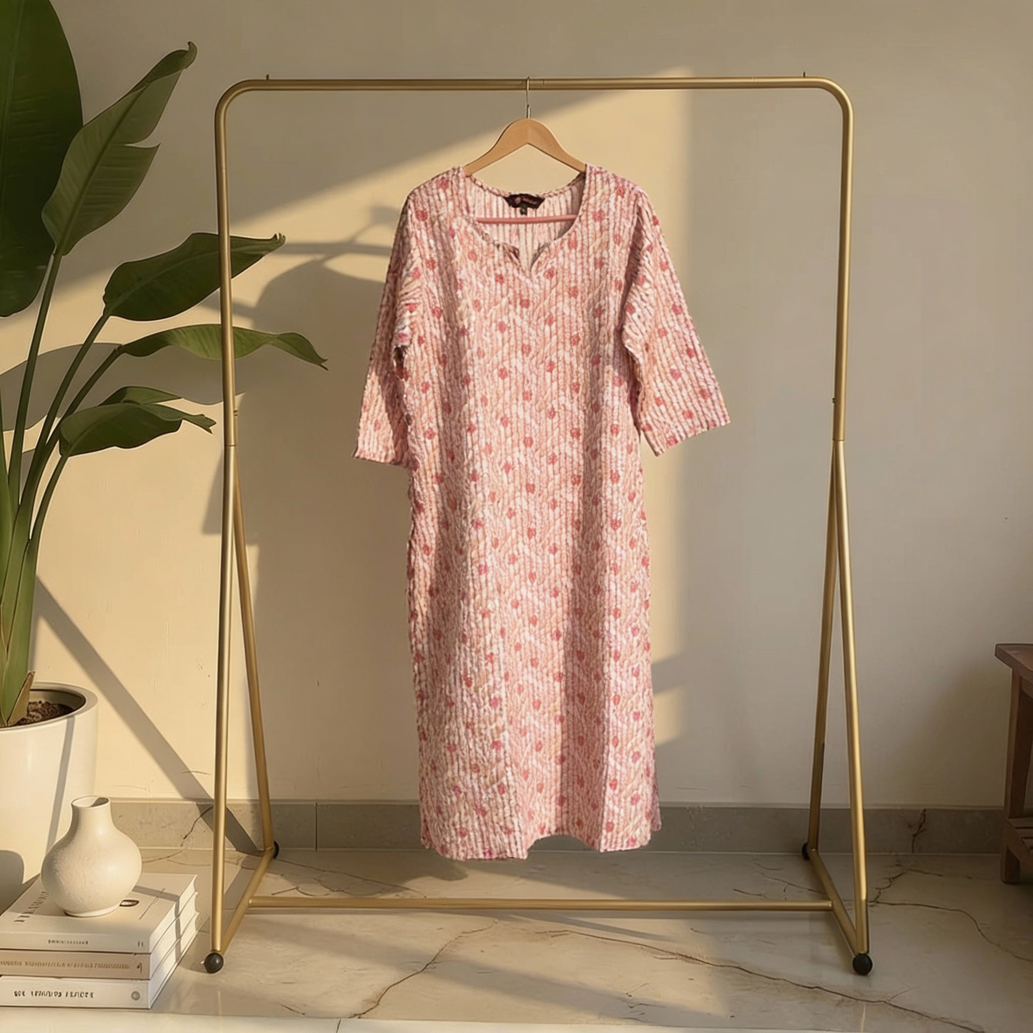 Soft Pink Floral Striped Straight Kurta HO2 2XL-11