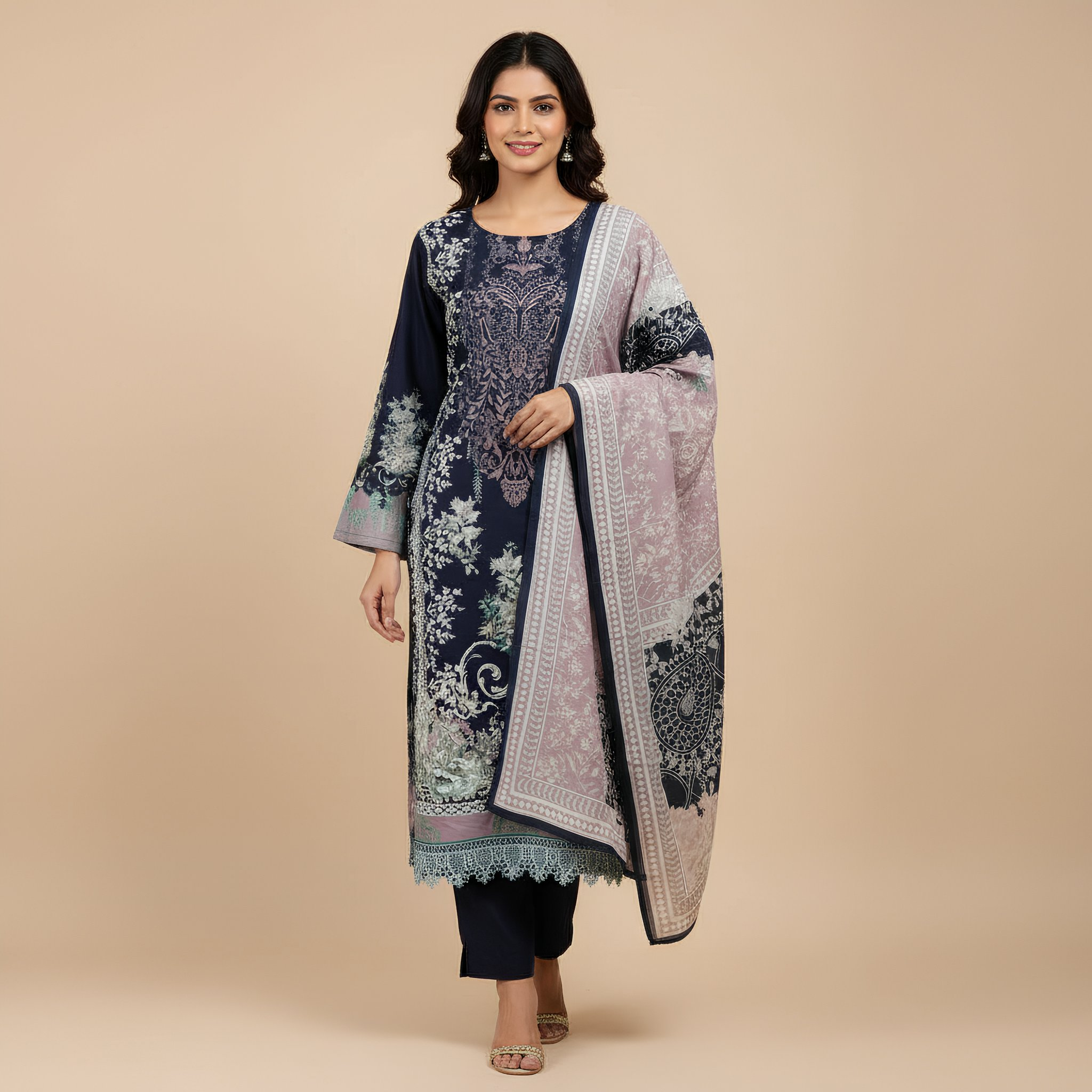 Dusty Rose Printed Suit Set MO9.1