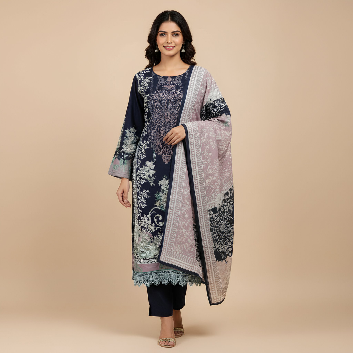 Dusty Rose Printed Suit Set MO9.1